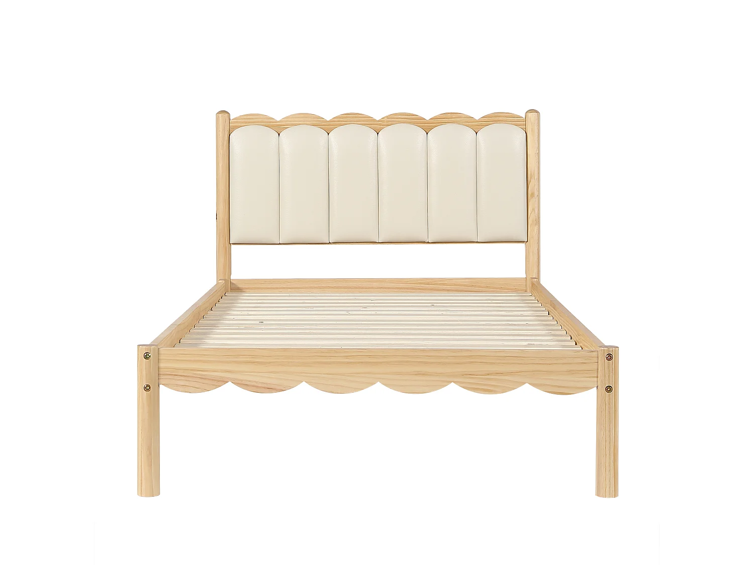 Lit rembourré simple pour enfant 90x200cm - tête de lit rembourrée en PU - avec sommier à lattes - Naturel