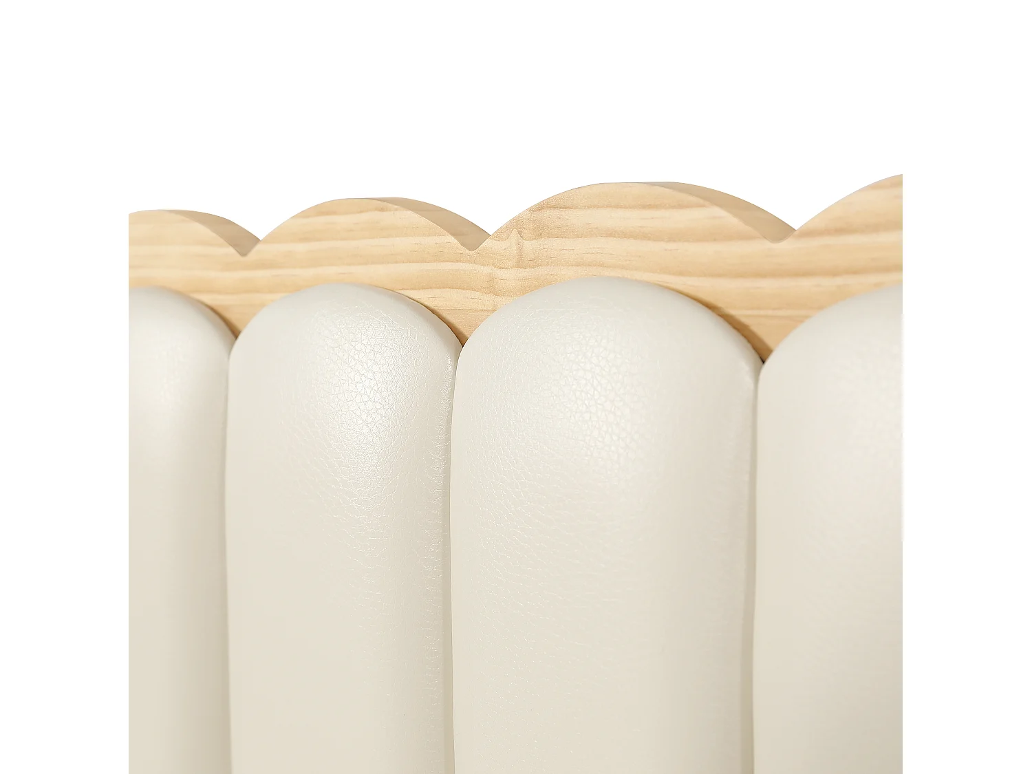 Lit rembourré simple pour enfant 90x200cm - tête de lit rembourrée en PU - avec sommier à lattes - Naturel