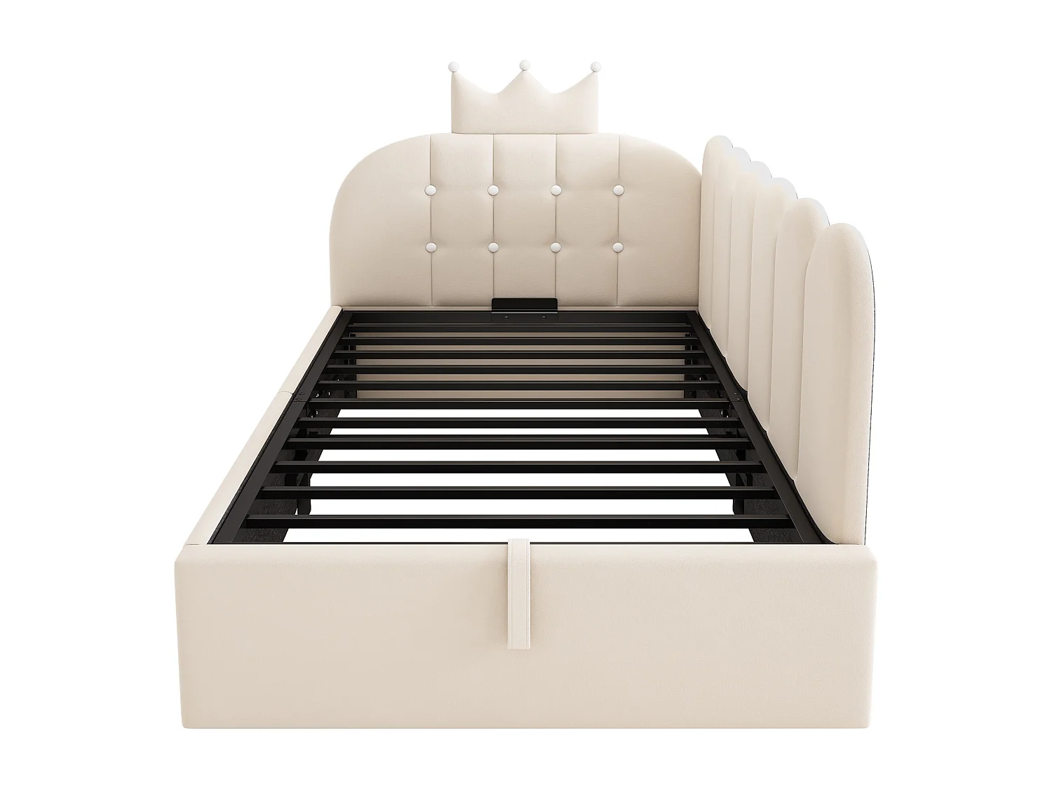 Sofa bed with storage 90x190 cm - with storage - velvet - features a crown-shaped decoration - Beige (mattress not included)