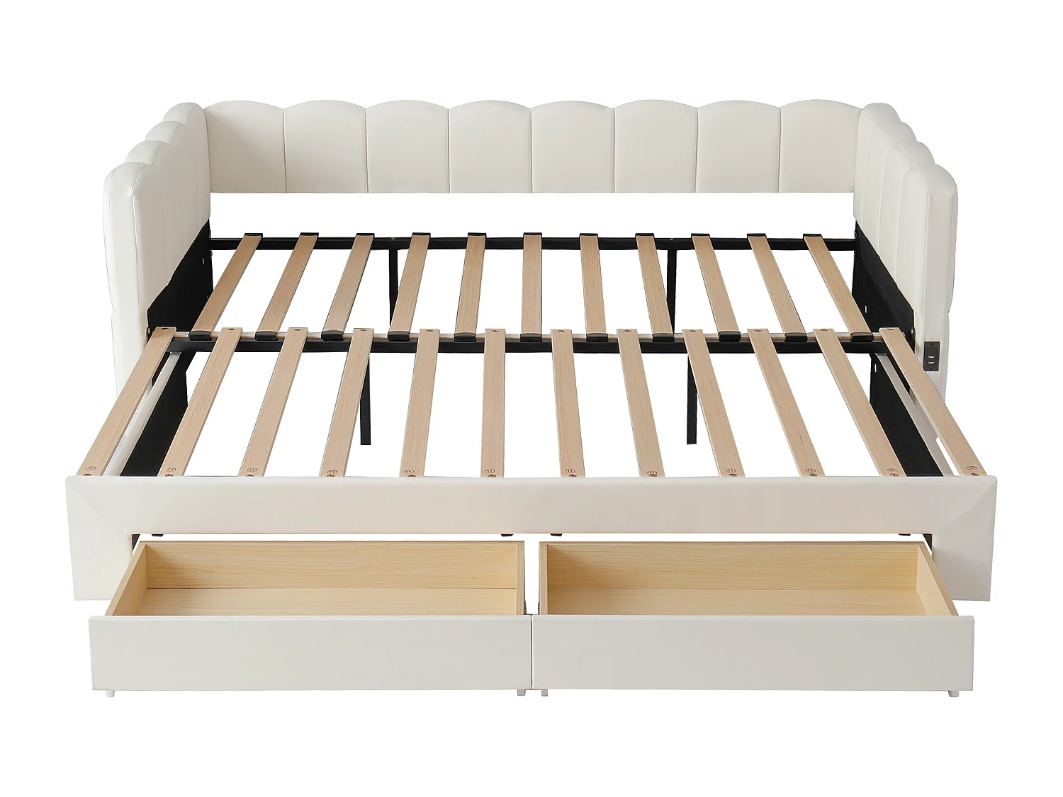 Upholstered sofa bed 90x190cm - with pull-out bed - with 2 drawers and USB port - Linen fabric - Beige (mattress not included)