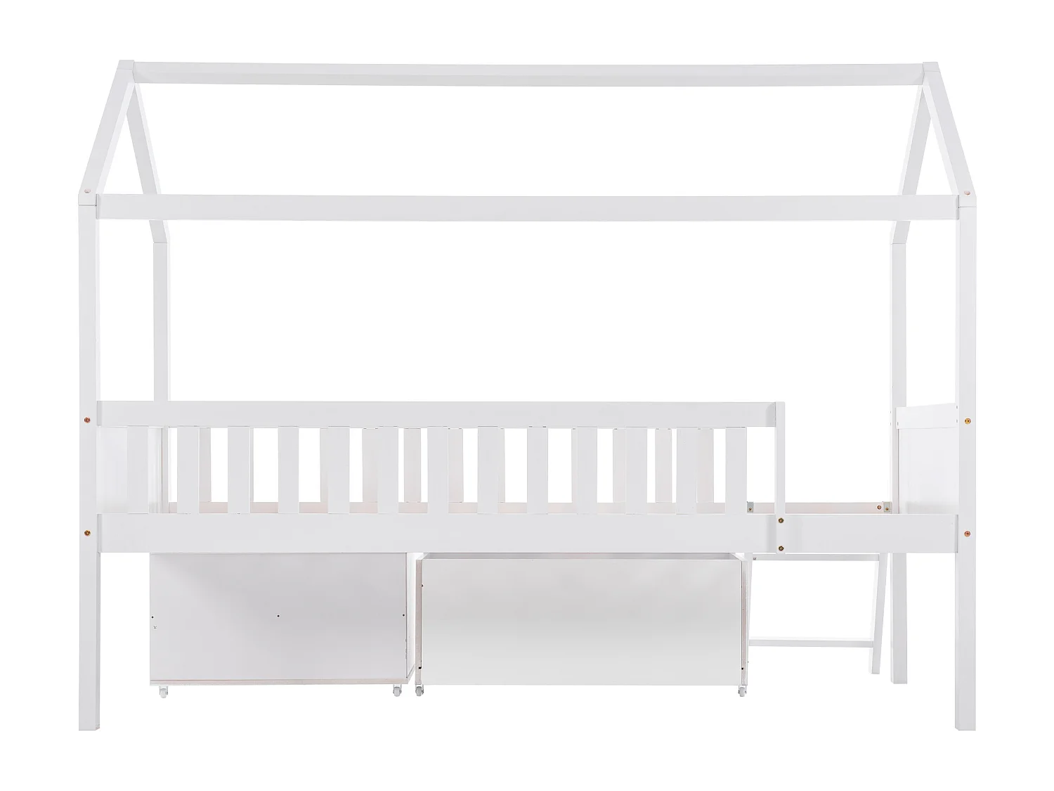 Solid wood cabin bed - 90x200 cm - with storage and ladder - White