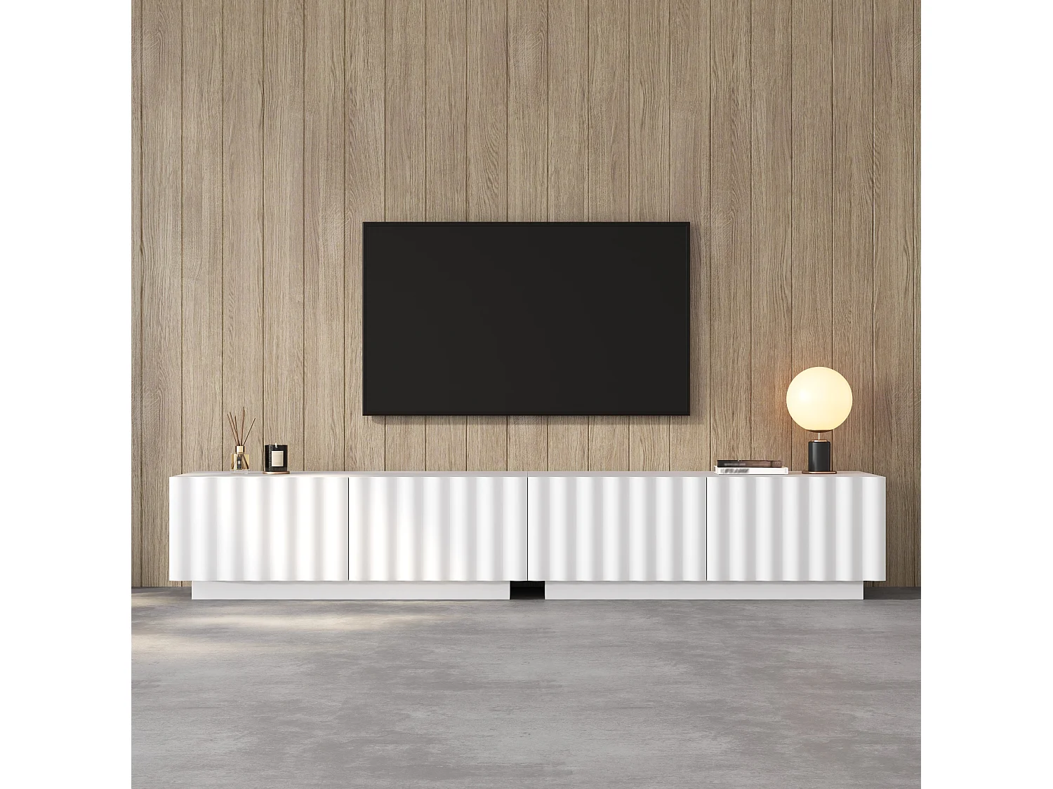 Modernes TV-Möbel 200x40x35 cm - Mit 4 Schubladen - Großes Ablagefach - MDF + Spanplatten - Weiß