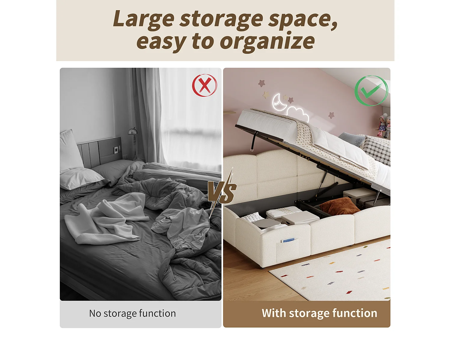 Children's Sofa Bed 90x200 cm - Storage Bed - with USB Ports - with Storage Pocket - Bouclé Velvet - Pink (Mattress Not Included)