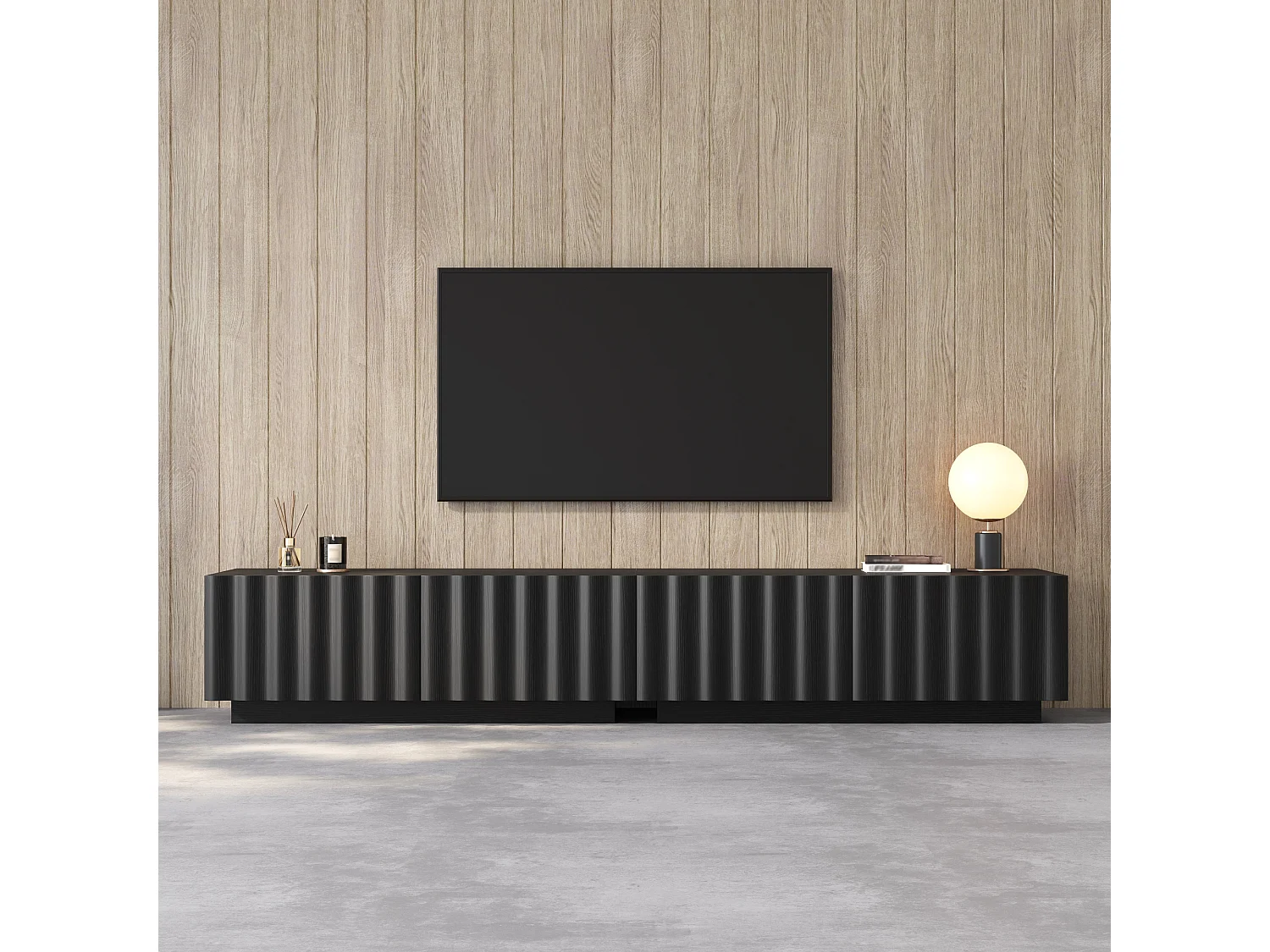 Modernes TV-Möbel 200x40x35 cm - Mit 4 Schubladen - Großes Ablagefach - MDF + Spanplatten - Schwarz