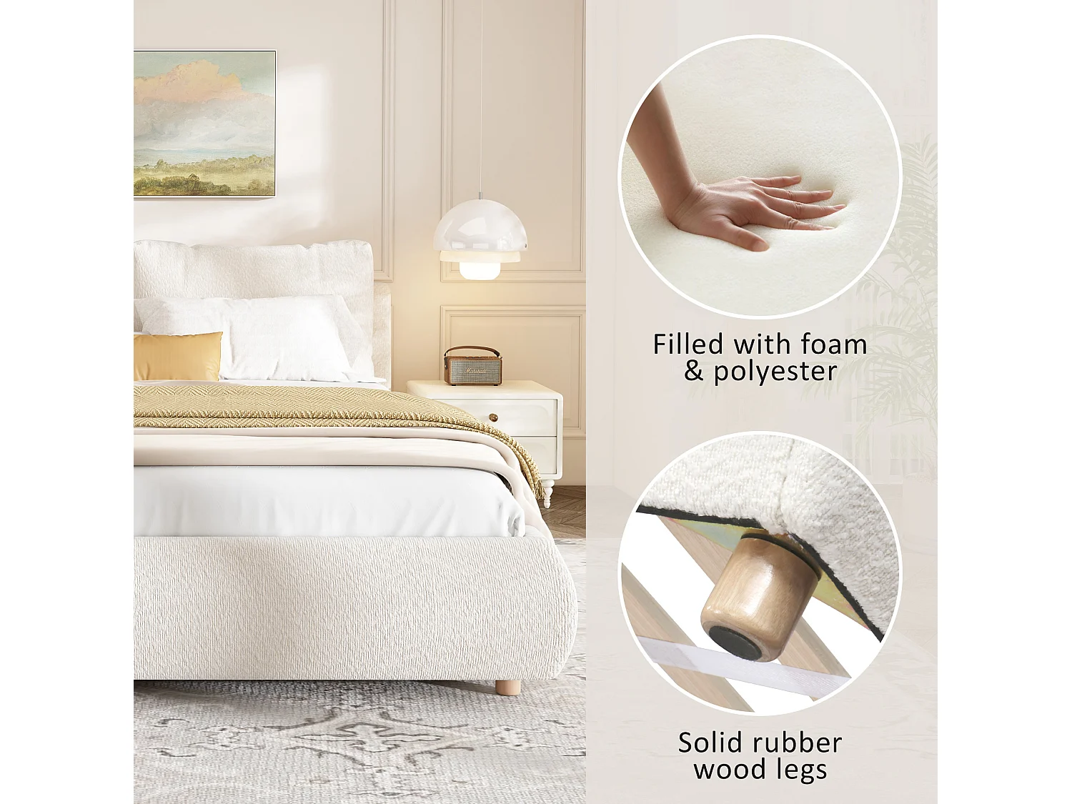Upholstered storage bed 180x200 cm - with storage space - Chenille fabric - Beige (mattress not included)