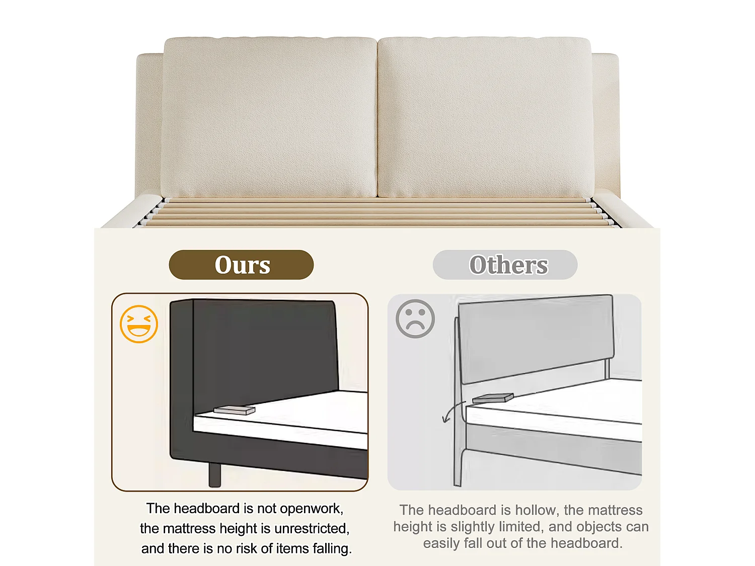 Upholstered storage bed 180x200 cm - with storage space - Chenille fabric - Beige (mattress not included)