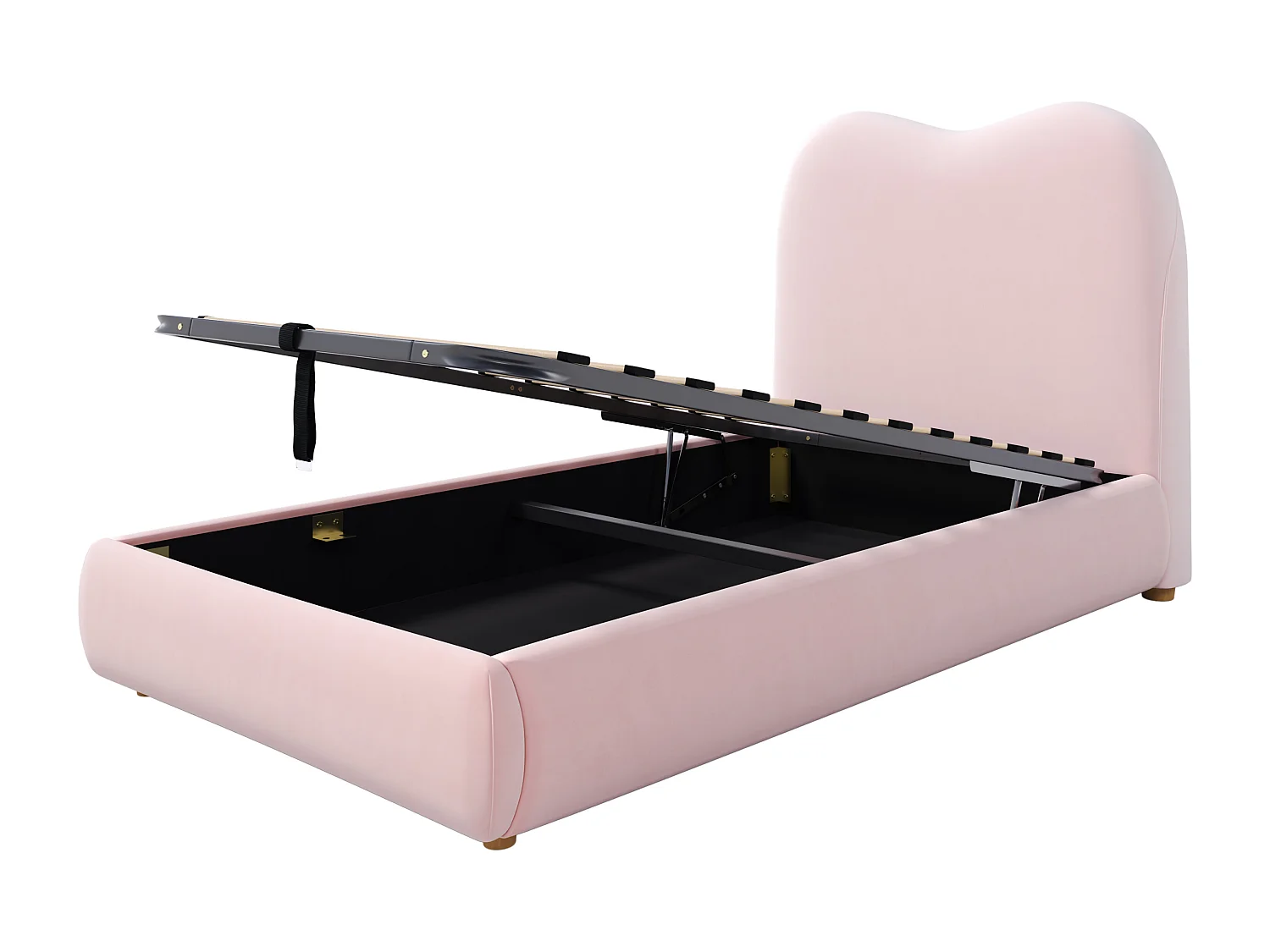 Children's storage bed 90 x 200 cm - with upholstered headboard - Velvet upholstery - Pink (Mattress not included)