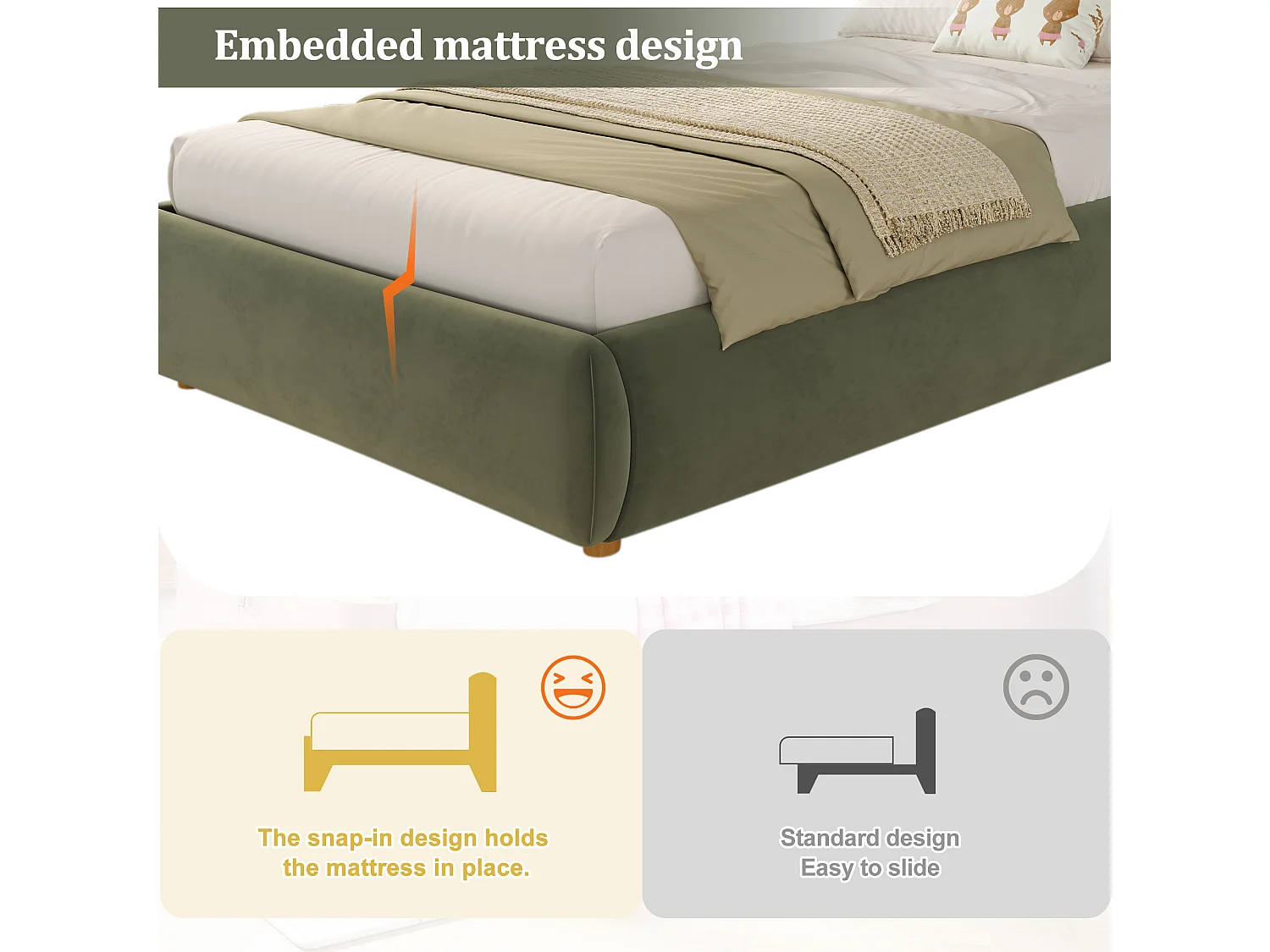 Children's storage bed 90x200 cm - with upholstered headboard - Velvet upholstery - Green (mattress not included)