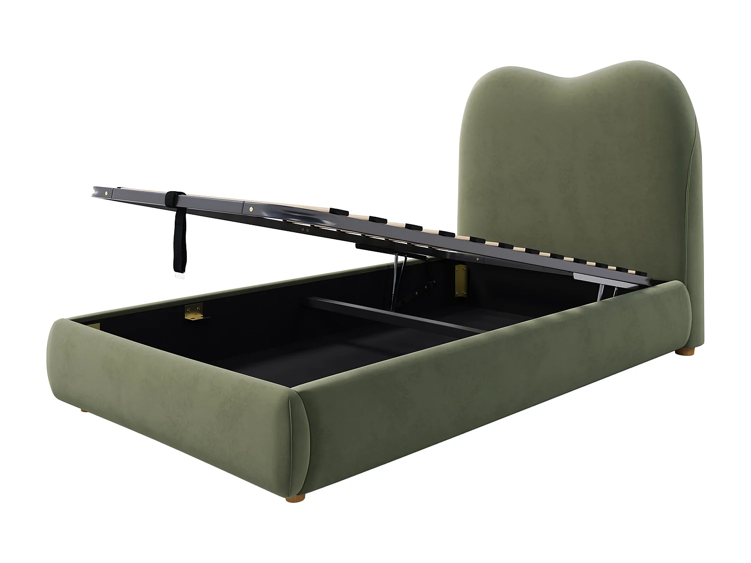Children's storage bed 90x200 cm - with upholstered headboard - Velvet upholstery - Green (mattress not included)