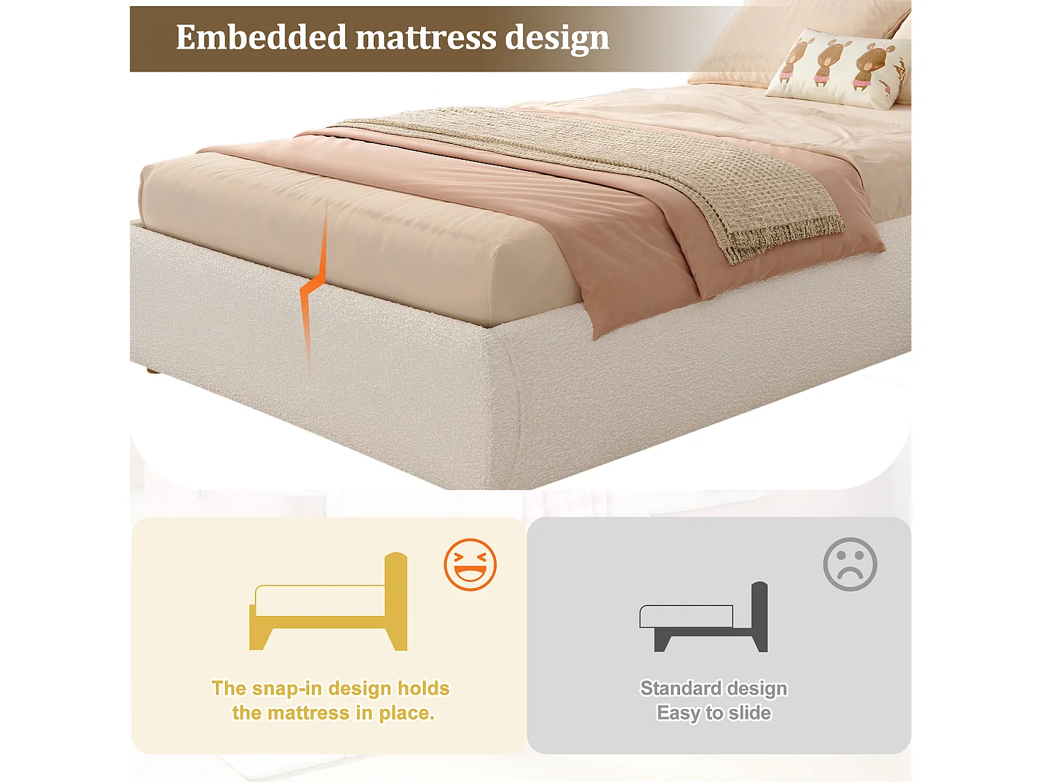 Children's storage bed 90x200 cm - with upholstered headboard - Velvet upholstery - Beige (mattress not included)