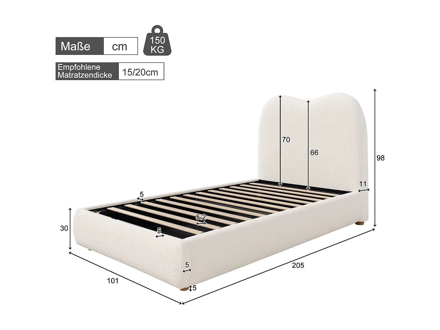 Children's storage bed 90x200 cm - with upholstered headboard - Velvet upholstery - Beige (mattress not included)