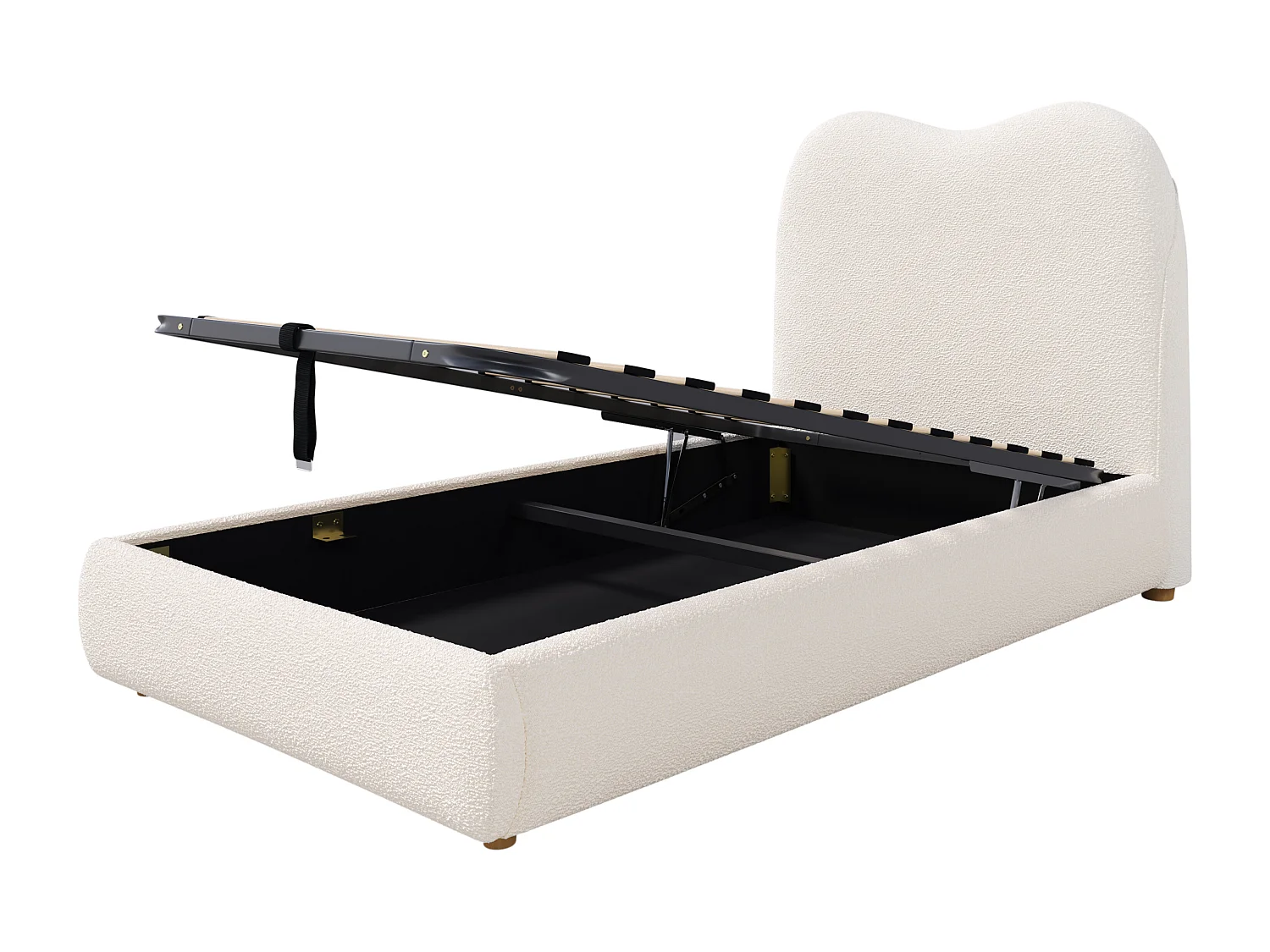 Children's storage bed 90x200 cm - with upholstered headboard - Velvet upholstery - Beige (mattress not included)