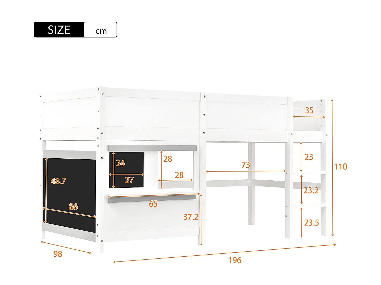 Mountain bed 90x200cm - with 2 graffiti panels - White