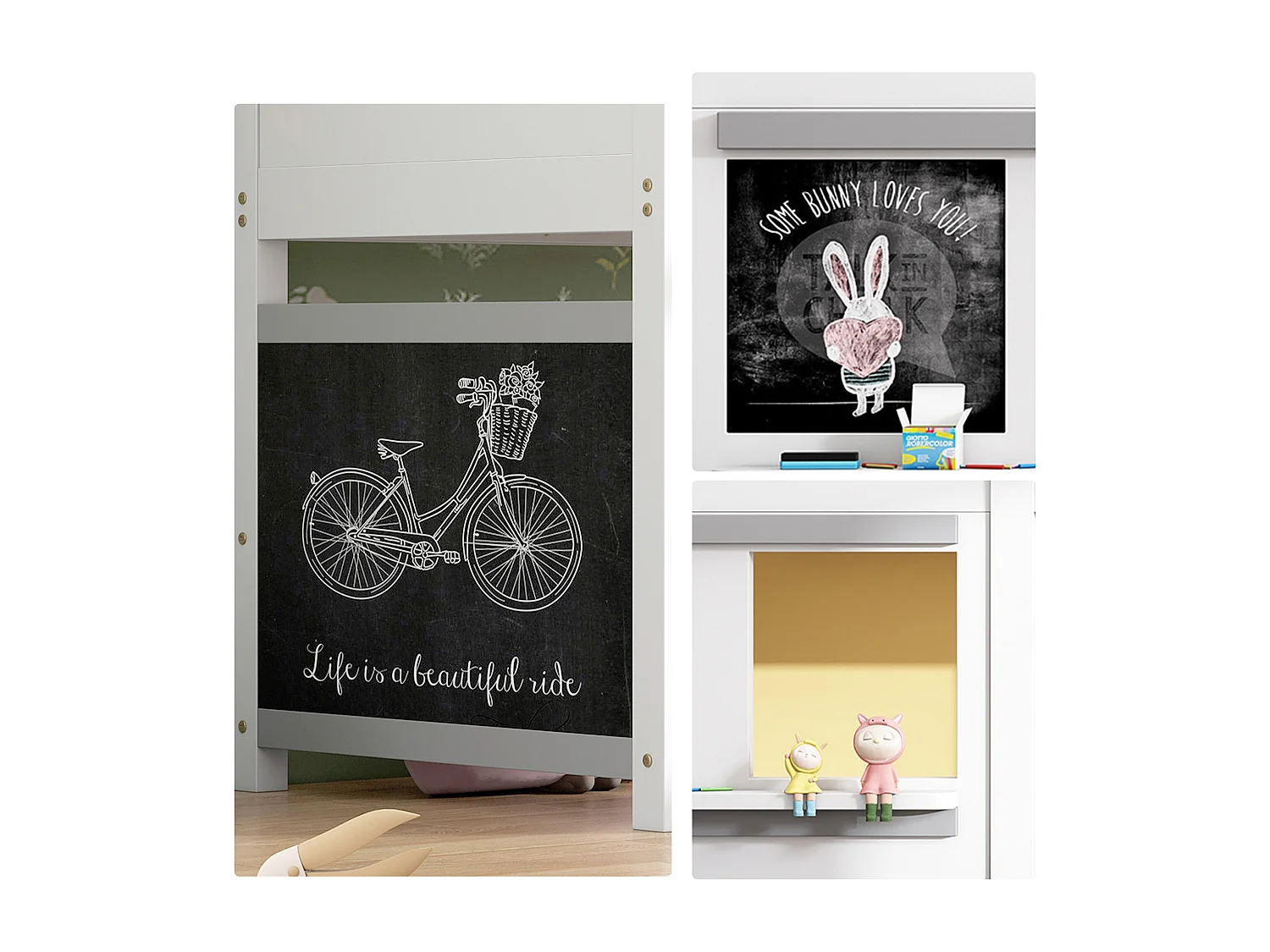 Mountain bed 90x200cm - with 2 graffiti panels - White