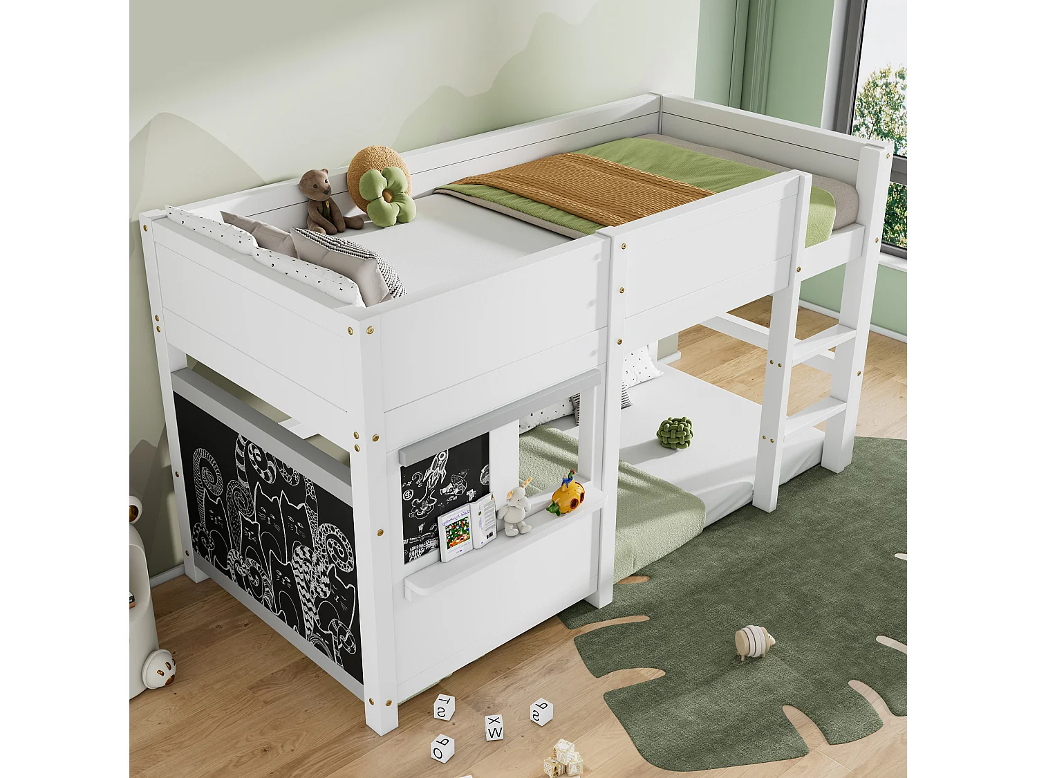 Mountain bed 90x200cm - with 2 graffiti panels - White