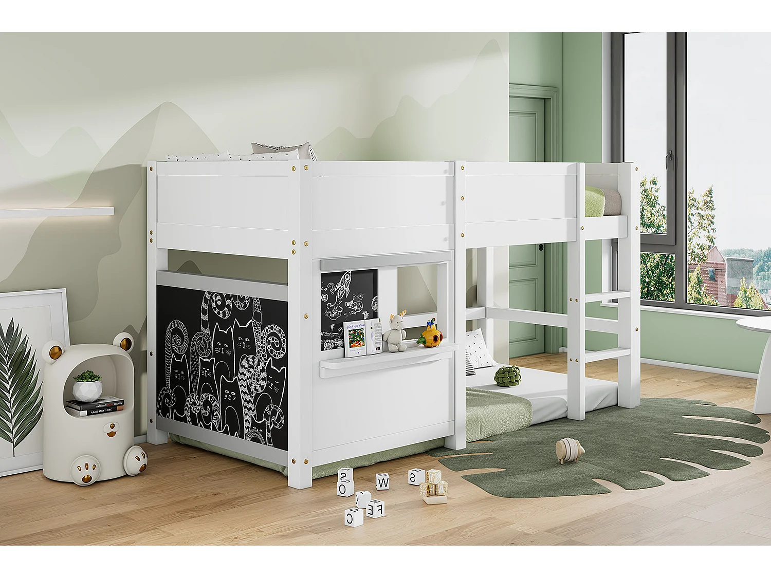 Mountain bed 90x200cm - with 2 graffiti panels - White