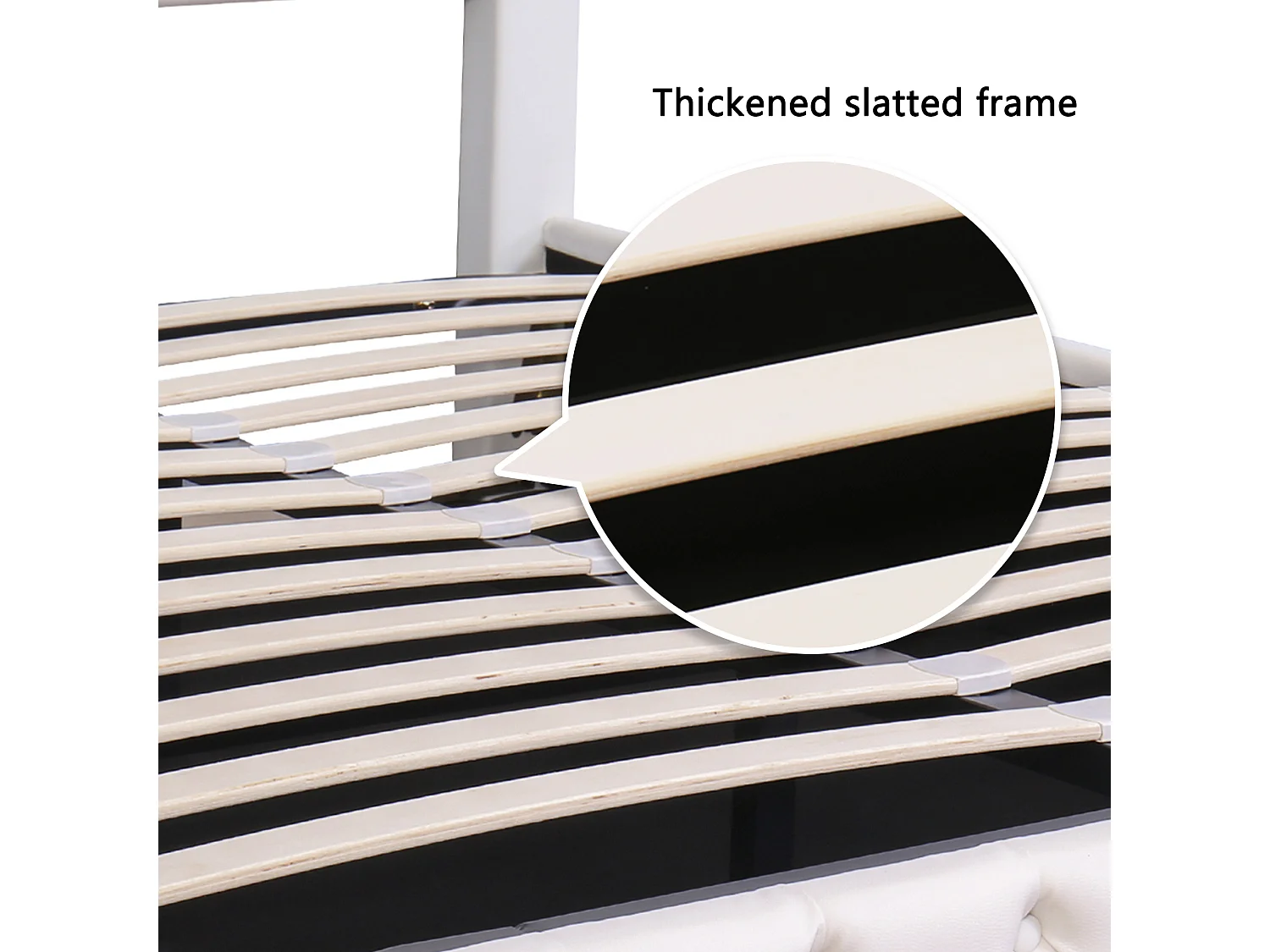 Upholstered storage bed in faux leather with LED lighting - 140x200 cm - with slatted base - Black