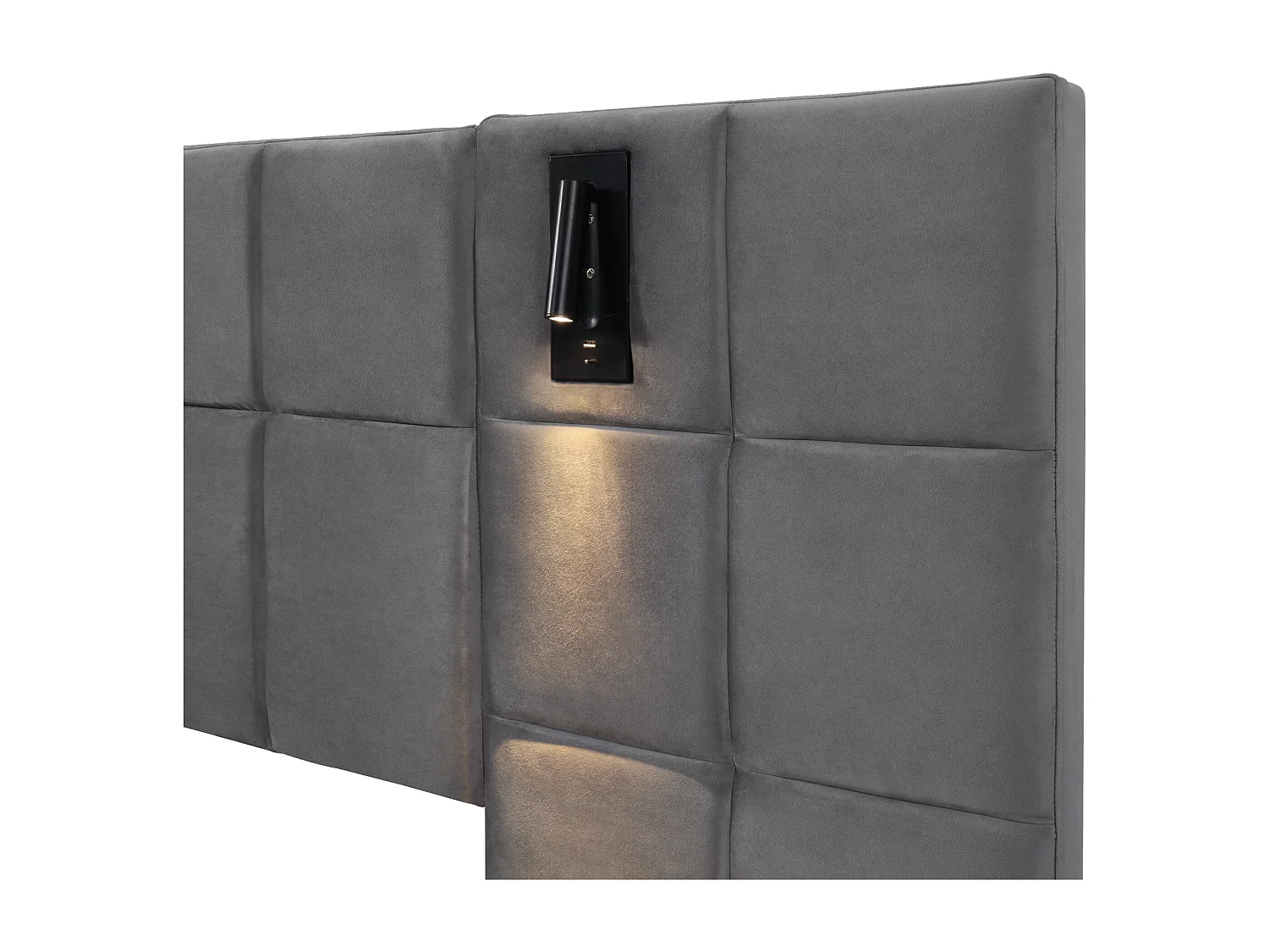 Velvet storage bed - 140x200cm - with LED lighting and charging port - Grey (bedside table not included)