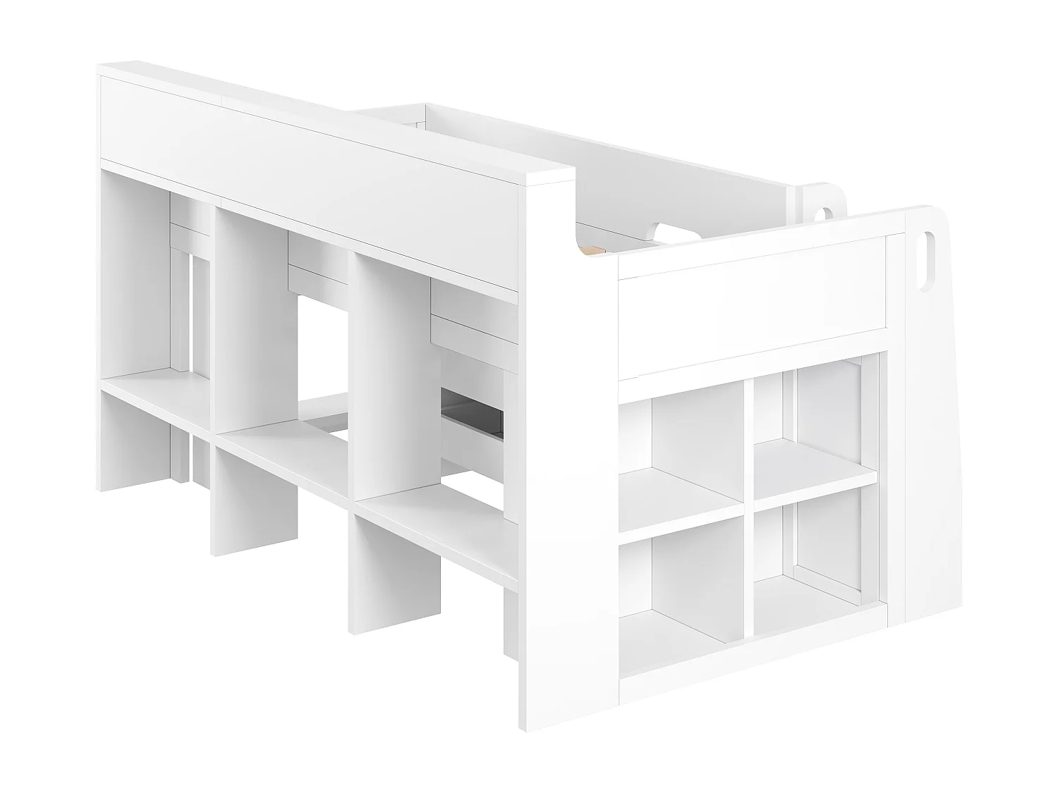 Hoogslaper 90x200 cm - met 3 lades en opbergvakken - afneembaar bureau - LED en USB-poort - Wit (zonder matras)