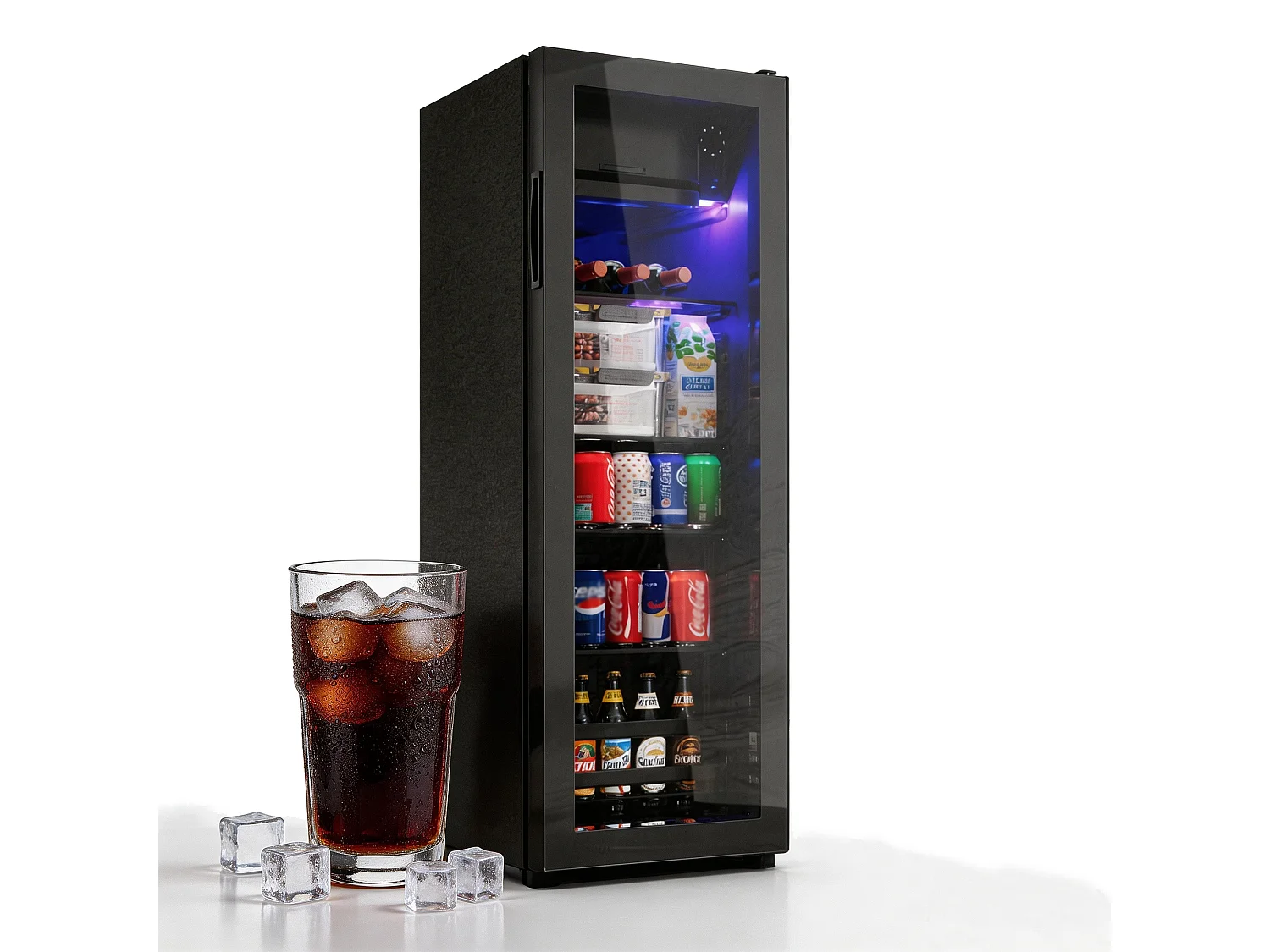 Mini-Kühlschrank - 8 L Gefrierfach + 120 L Kühlfach - energiesparend - LED-Anzeige - Schwarz