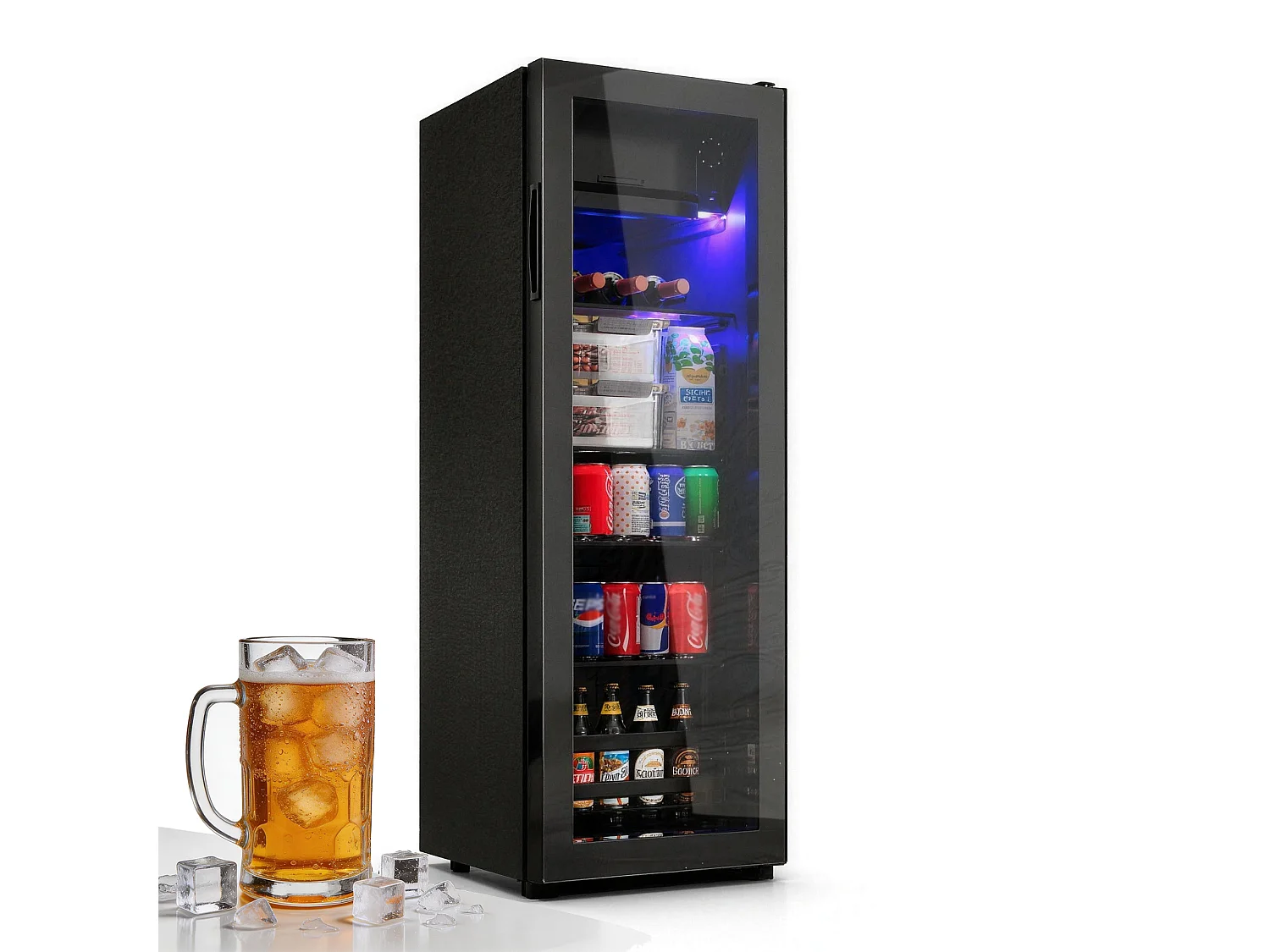 Mini-Kühlschrank - 8 L Gefrierfach + 120 L Kühlfach - energiesparend - LED-Anzeige - Schwarz
