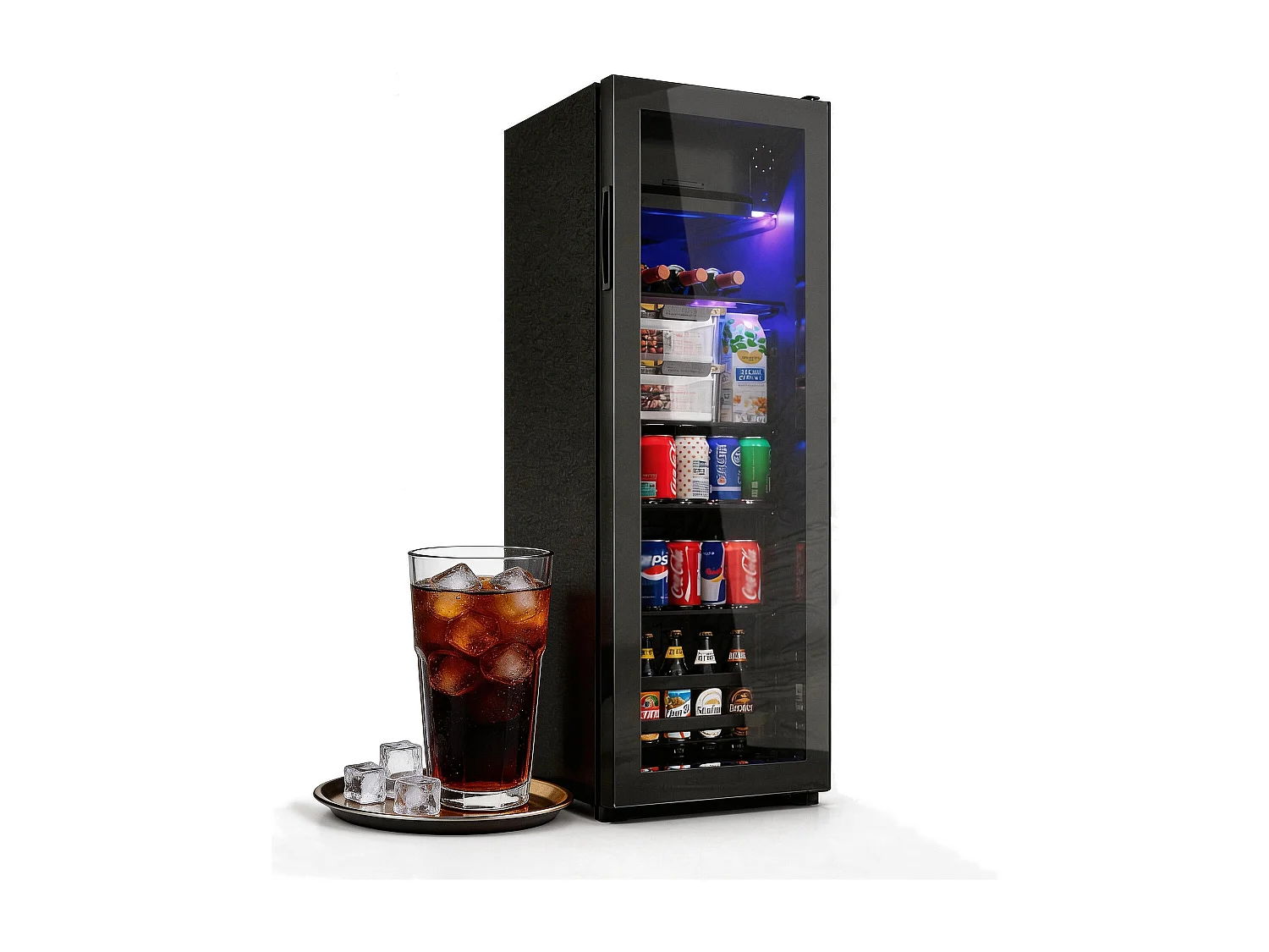 Mini-Kühlschrank - 8 L Gefrierfach + 120 L Kühlfach - energiesparend - LED-Anzeige - Schwarz