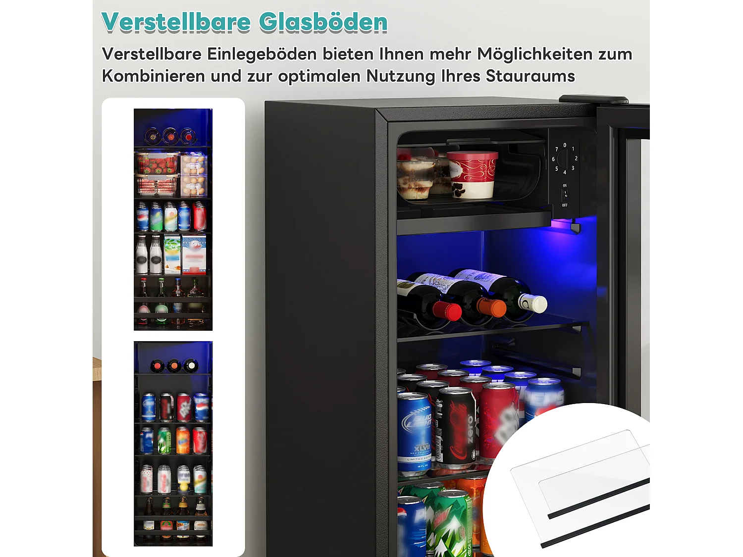 Mini-Kühlschrank - 8 L Gefrierfach + 120 L Kühlfach - energiesparend - LED-Anzeige - Schwarz