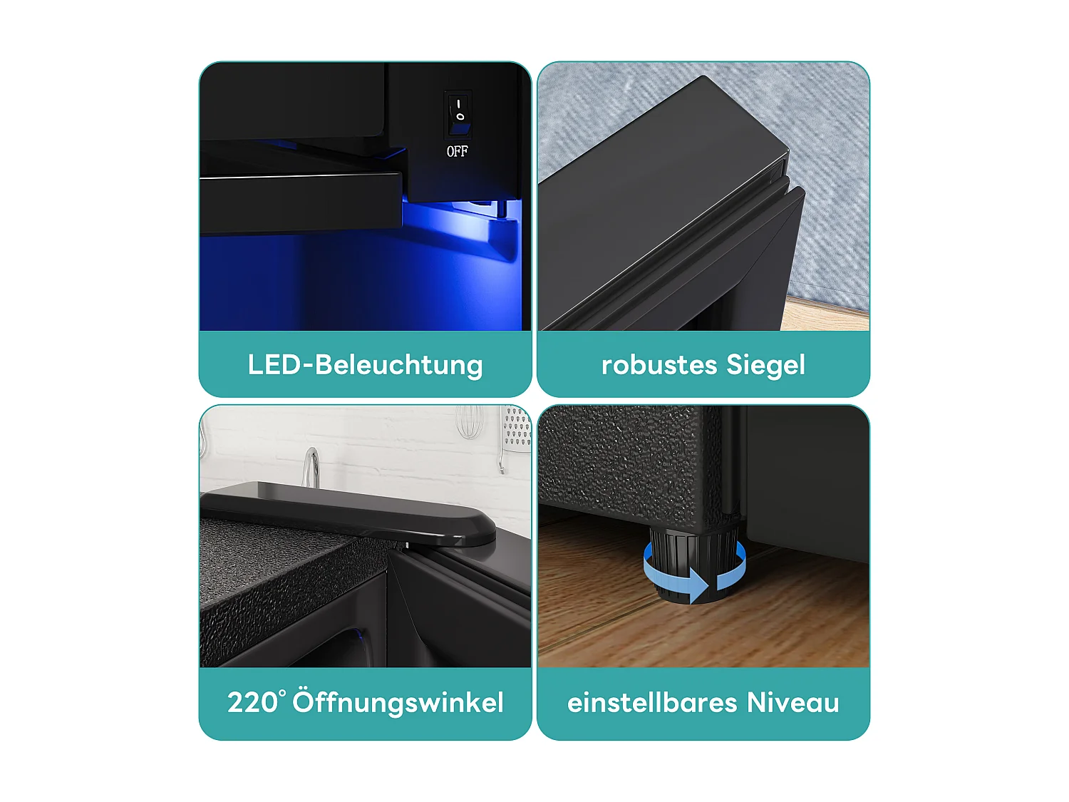 Mini-Kühlschrank - 8 L Gefrierfach + 120 L Kühlfach - energiesparend - LED-Anzeige - Schwarz