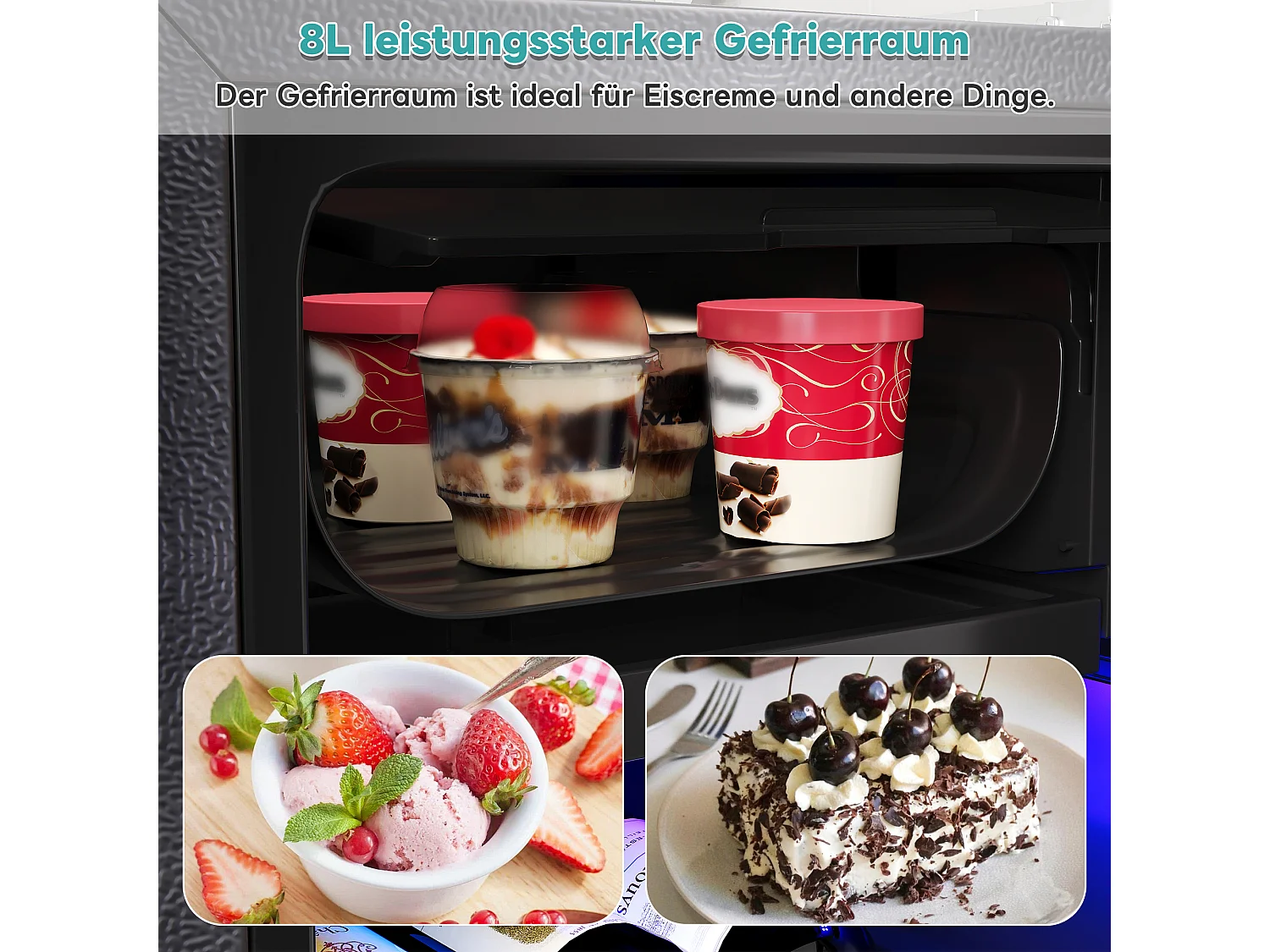 Mini-Kühlschrank - 8 L Gefrierfach + 120 L Kühlfach - energiesparend - LED-Anzeige - Schwarz