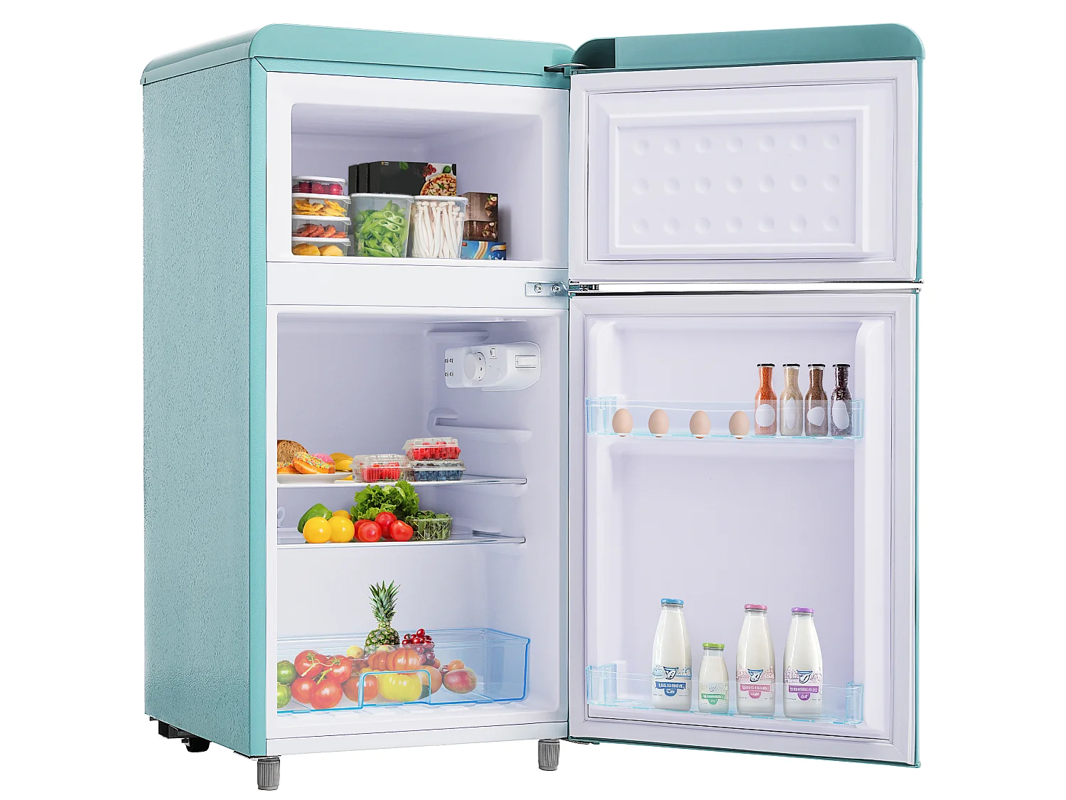 Mini Réfrigérateur Retro - 72L Total, 21L Congélateur, 51L Réfrigérateur - Énergie Classe E - avec LED - Turquoise