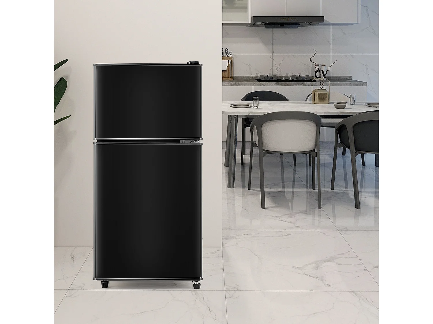 Mini Retro Koelkast - 60L Totaal, 22L Vriezer, 38L Koelkast - Energieklasse E - met LED - Zwart