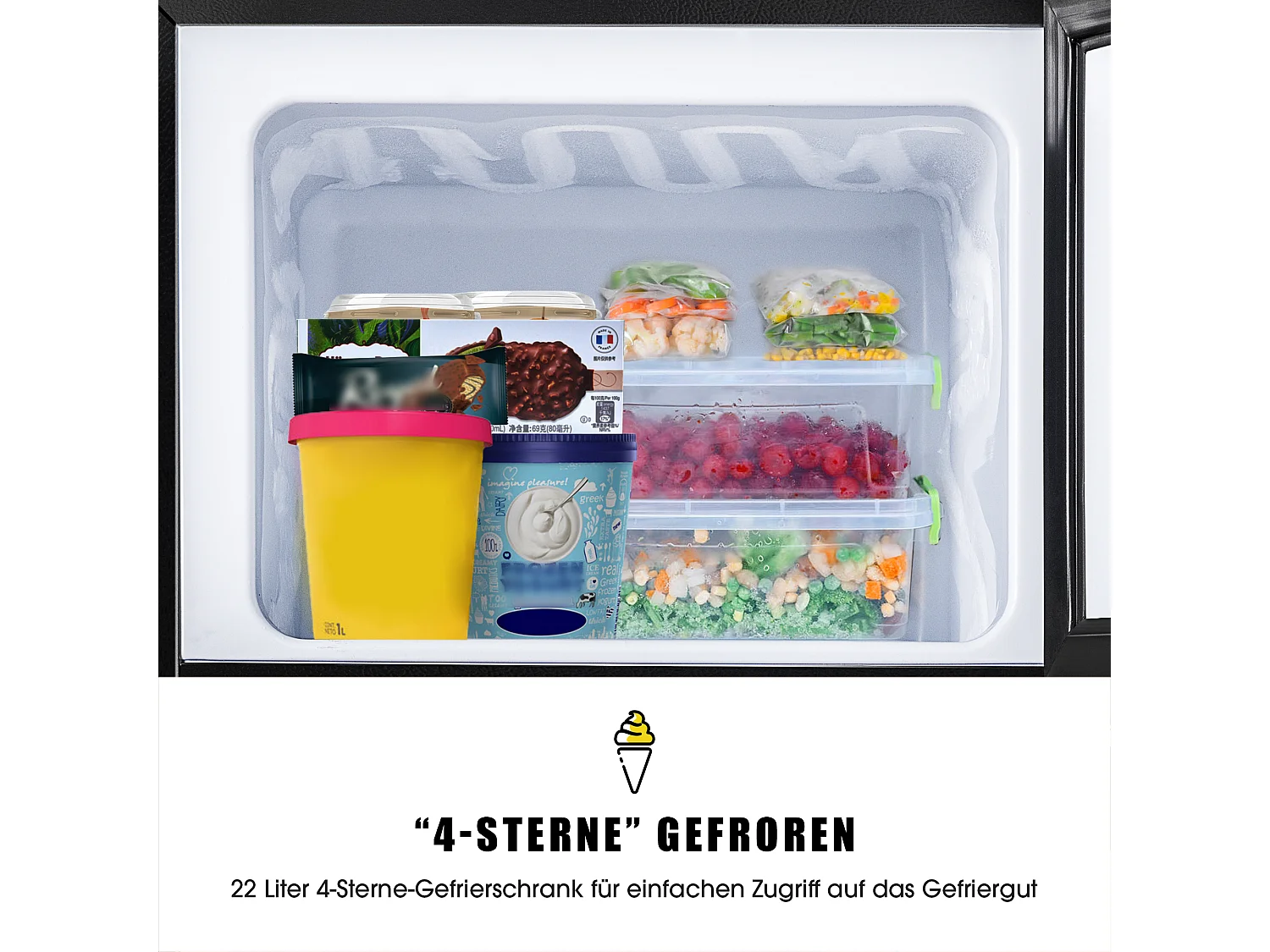 Mini Retro Koelkast - 60L Totaal, 22L Vriezer, 38L Koelkast - Energieklasse E - met LED - Zwart