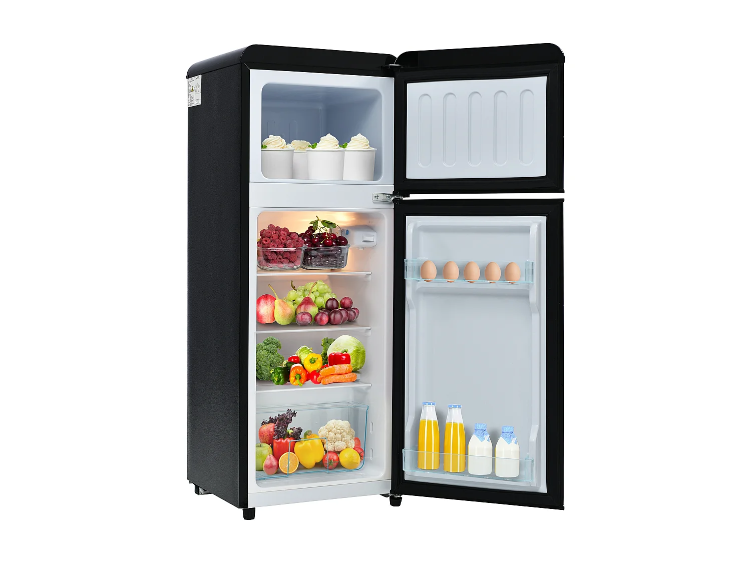 Mini Kühlschrank Retro - 92L Gesamt, 28L Gefrierfach, 64L Kühlschrank - Energieklasse D - mit LED - Schwarz