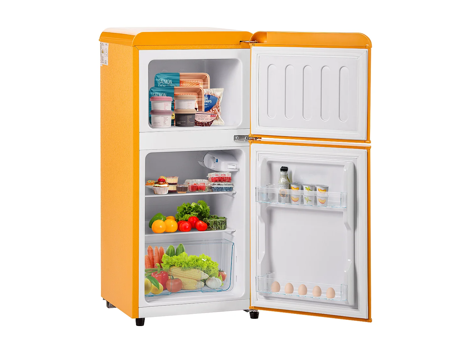 Mini Réfrigérateur Retro - 60L Total, 22L Congélateur, 38L Réfrigérateur - Énergie Classe E - avec LED - Jaune rétro