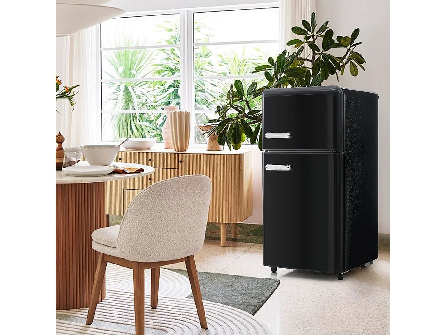 Retro mini koelkast - 72L totaal, 21L vriezer, 51L koelkast - energieklasse E - met LED - zwart