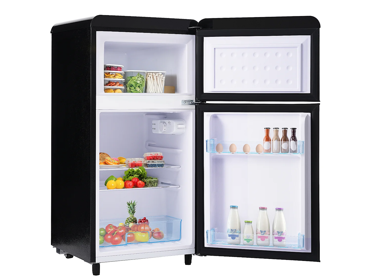 Mini Réfrigérateur Retro - 72L Total, 21L Congélateur, 51L Réfrigérateur - Énergie Classe E - avec LED - noir