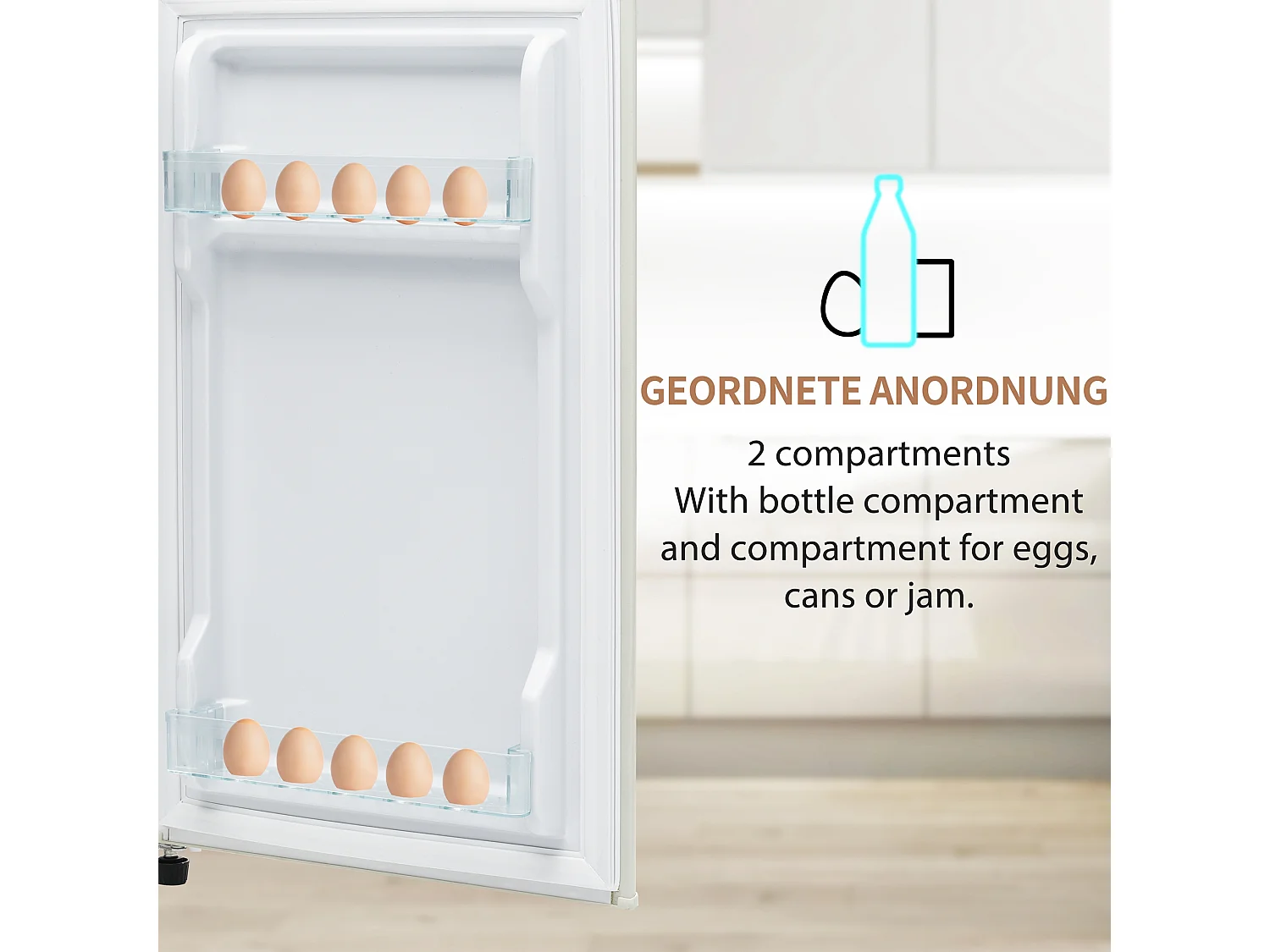 Mini Kühlschrank Retro - 92L Gesamt, 28L Gefrierfach, 64L Kühlschrank - Energieklasse D - mit LED - Retro Weiß