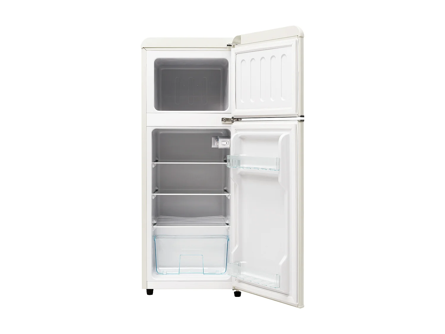 Mini Kühlschrank Retro - 92L Gesamt, 28L Gefrierfach, 64L Kühlschrank - Energieklasse D - mit LED - Retro Weiß