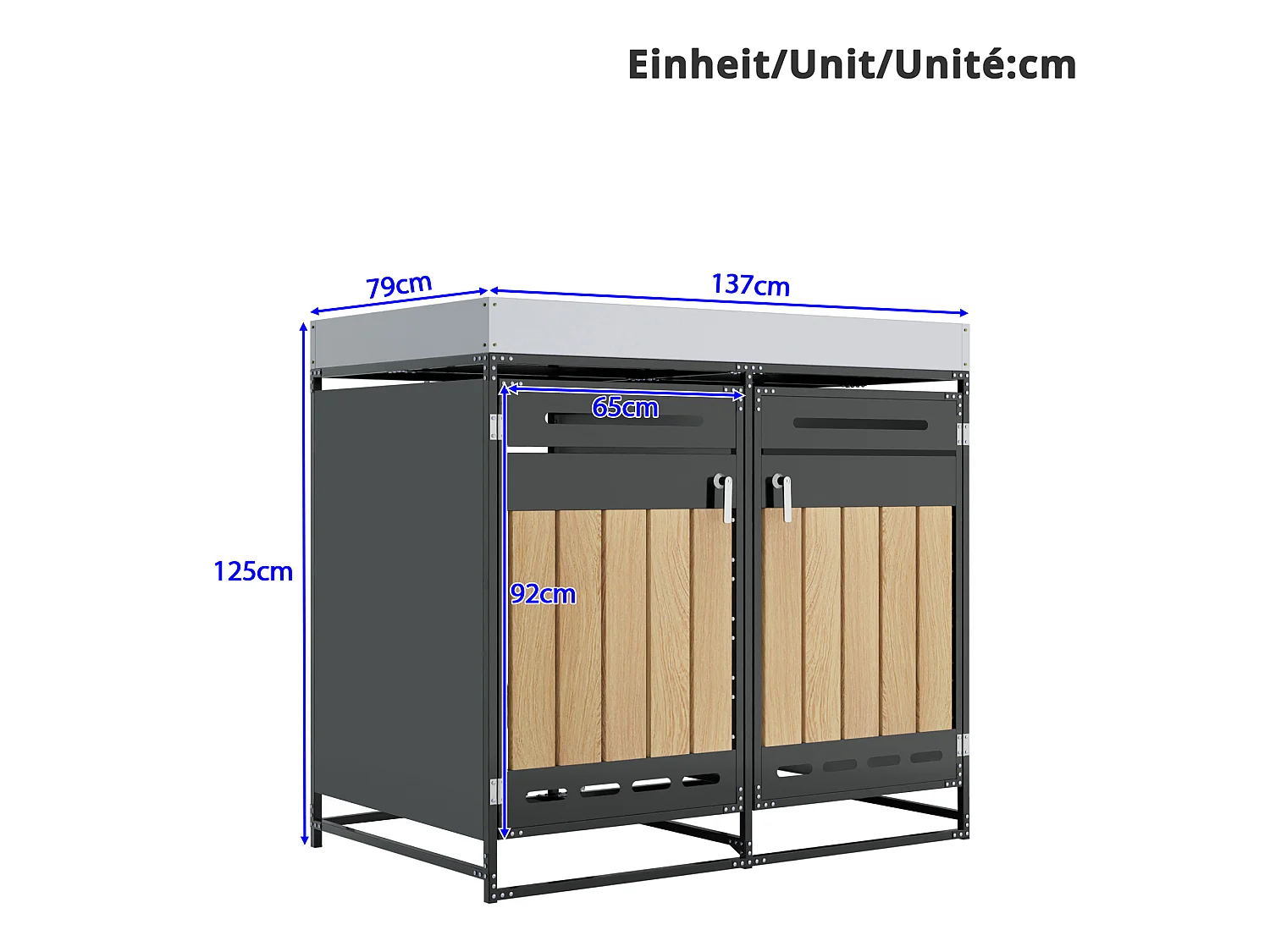 Berging voor 2 afvalcontainers 131x79x120 cm - met geïntegreerde plantenbak - met ventilatieopeningen en slot - zwart