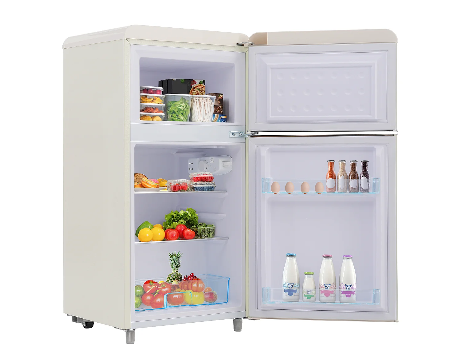 Mini Réfrigérateur Retro - 72L Total, 21L Congélateur, 51L Réfrigérateur - Énergie Classe E - avec LED - blanc