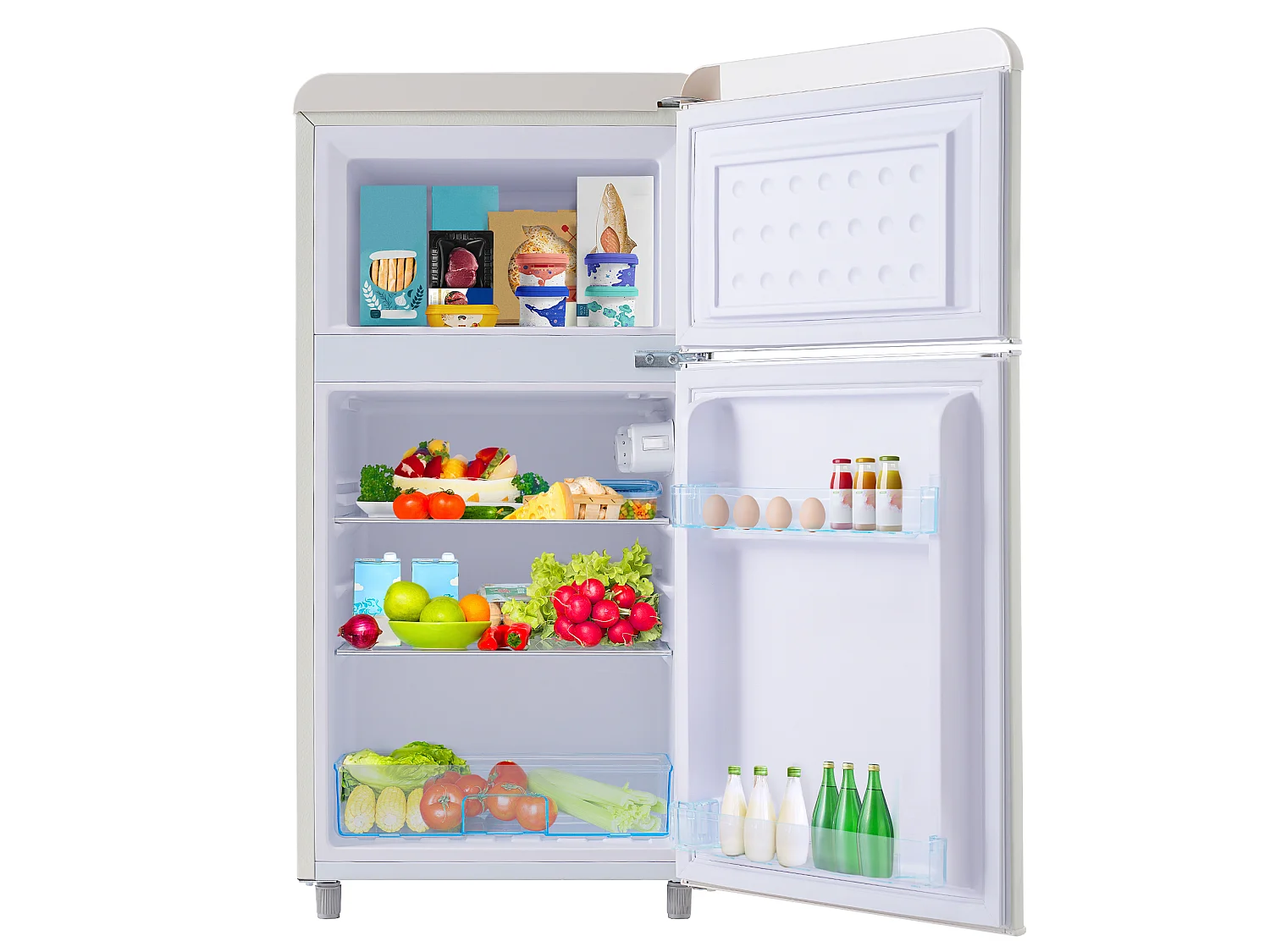 Mini Réfrigérateur Retro - 72L Total, 21L Congélateur, 51L Réfrigérateur - Énergie Classe E - avec LED - blanc