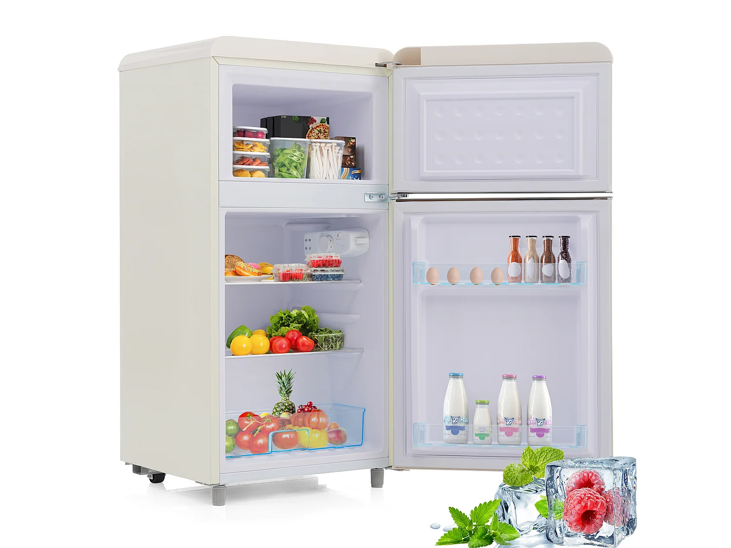 Mini Réfrigérateur Retro - 72L Total, 21L Congélateur, 51L Réfrigérateur - Énergie Classe E - avec LED - blanc