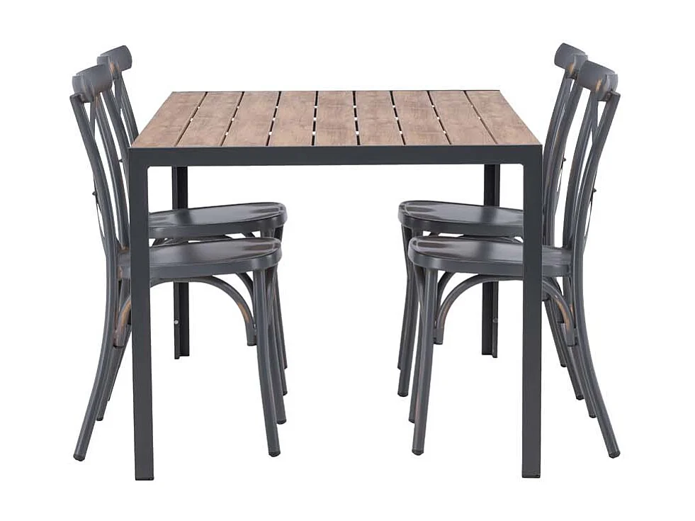 Break tuinmeubelset tafel 90x150cm naturel, 4 stoelen Peking donkergrijs.