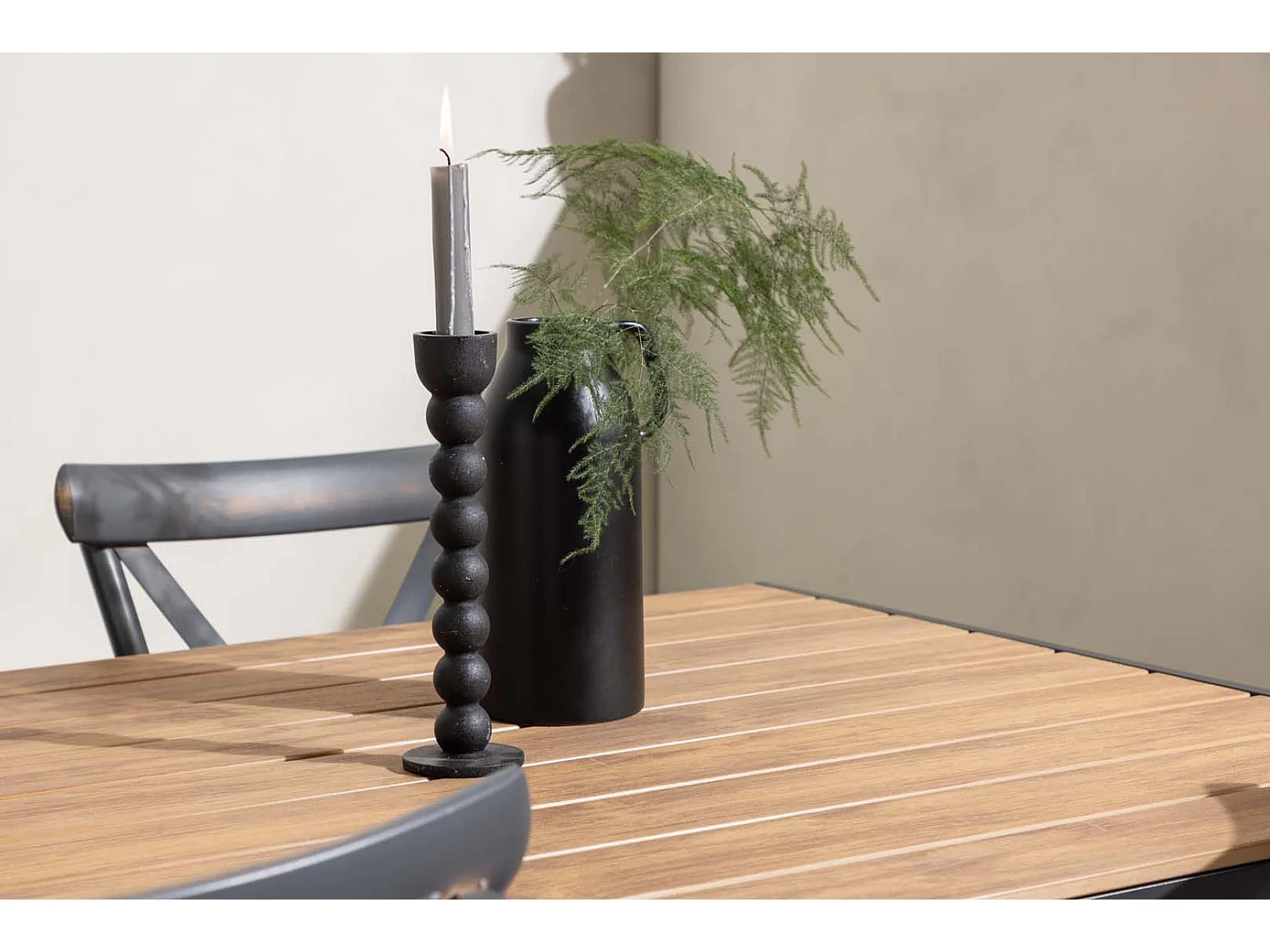 Break tuinmeubelset tafel 90x150cm naturel, 4 stoelen Peking donkergrijs.