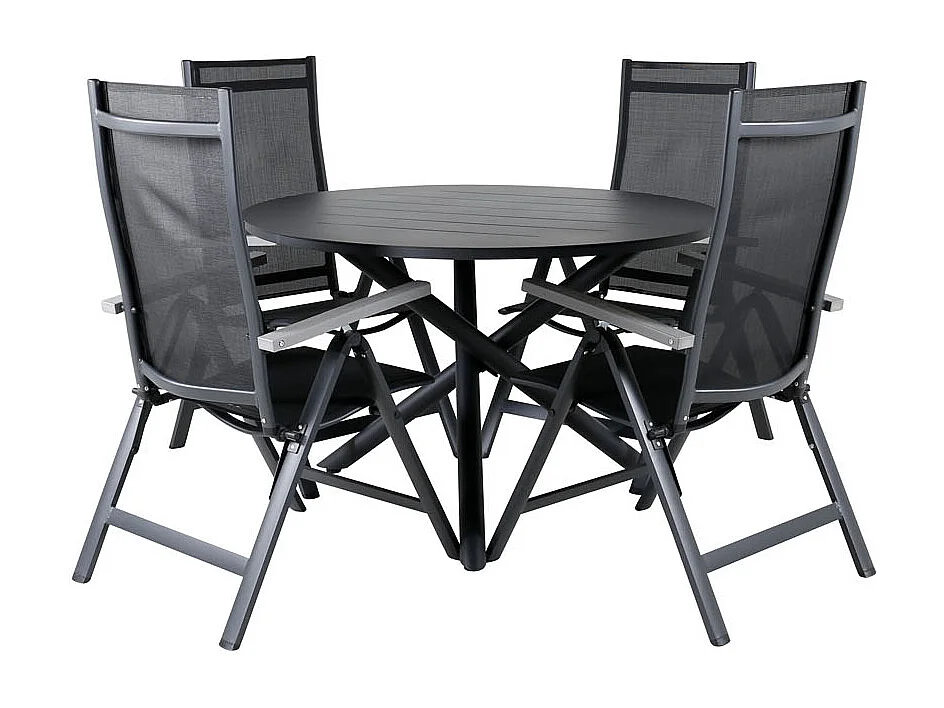 Alma Gartenset Tisch Ø120cm und 4 Stühle L5pos Albany schwarz.