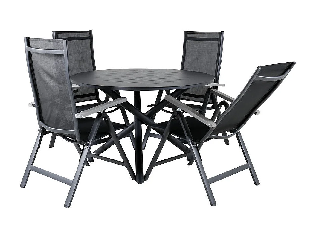Alma Gartenset Tisch Ø120cm und 4 Stühle L5pos Albany schwarz.