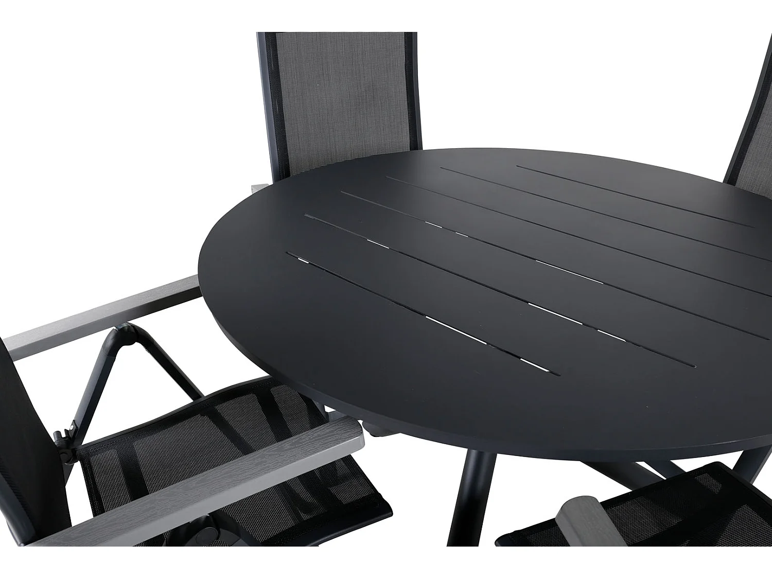 Alma Gartenset Tisch Ø120cm und 4 Stühle L5pos Albany schwarz.