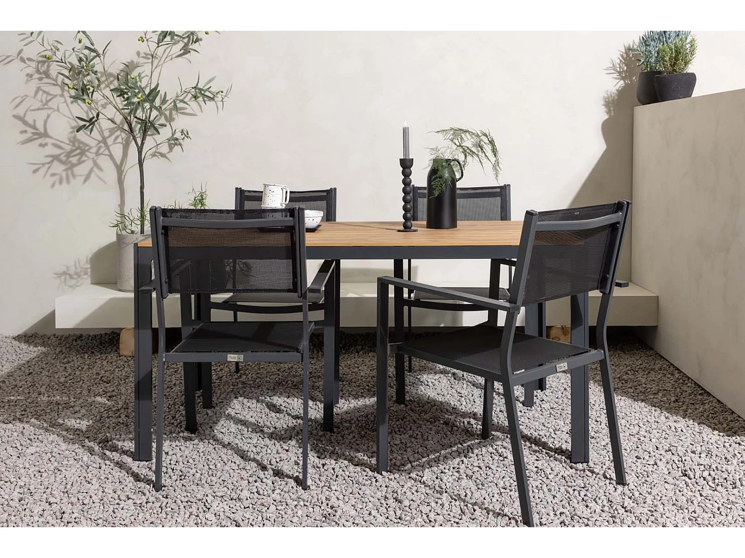 Break tuinmeubelset tafel 90x150cm naturel, 4 stoelen Copacabana zwart.