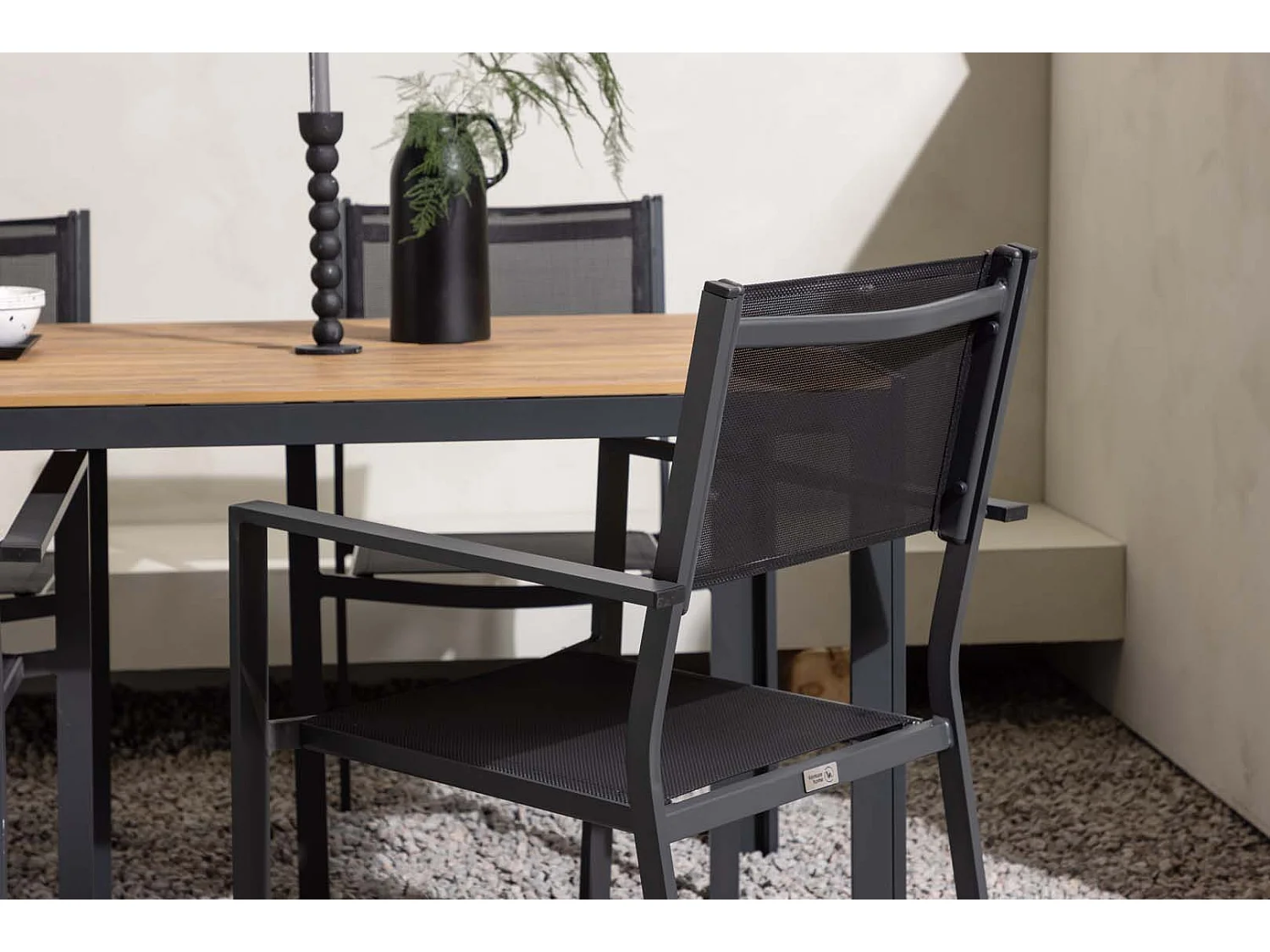 Break tuinmeubelset tafel 90x150cm naturel, 4 stoelen Copacabana zwart.