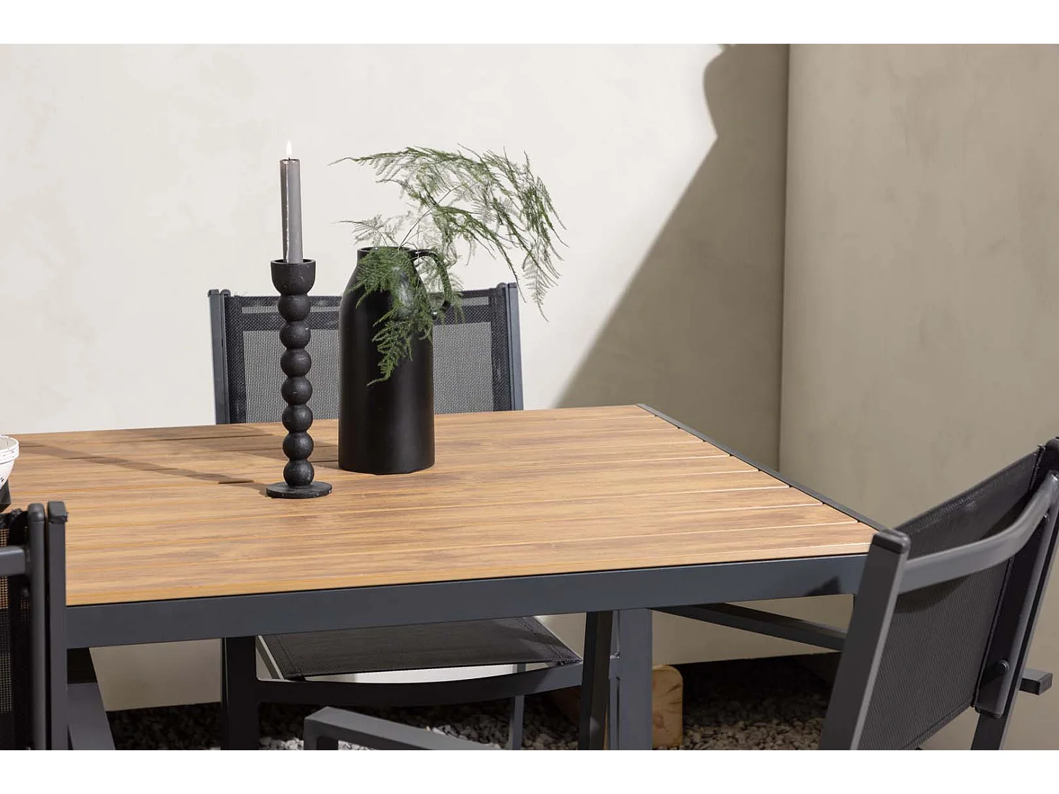 Break tuinmeubelset tafel 90x150cm naturel, 4 stoelen Copacabana zwart.